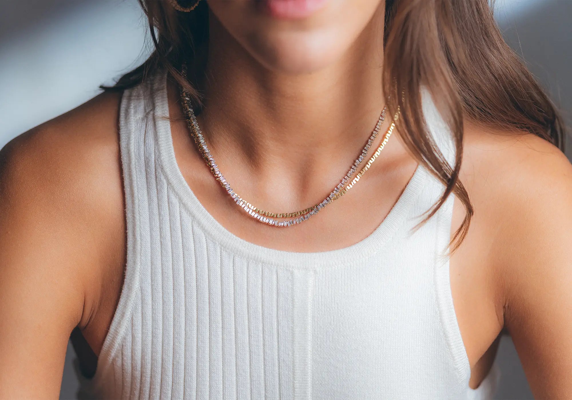Suzanne Kalan Baguette Diamond and 18K Gold Tennis Necklaces
