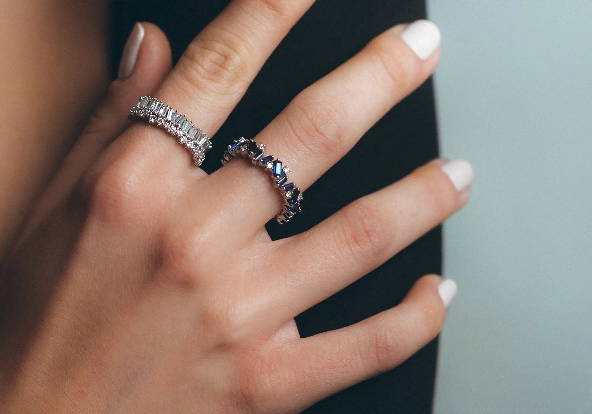 18k baguette sapphire eternity band
