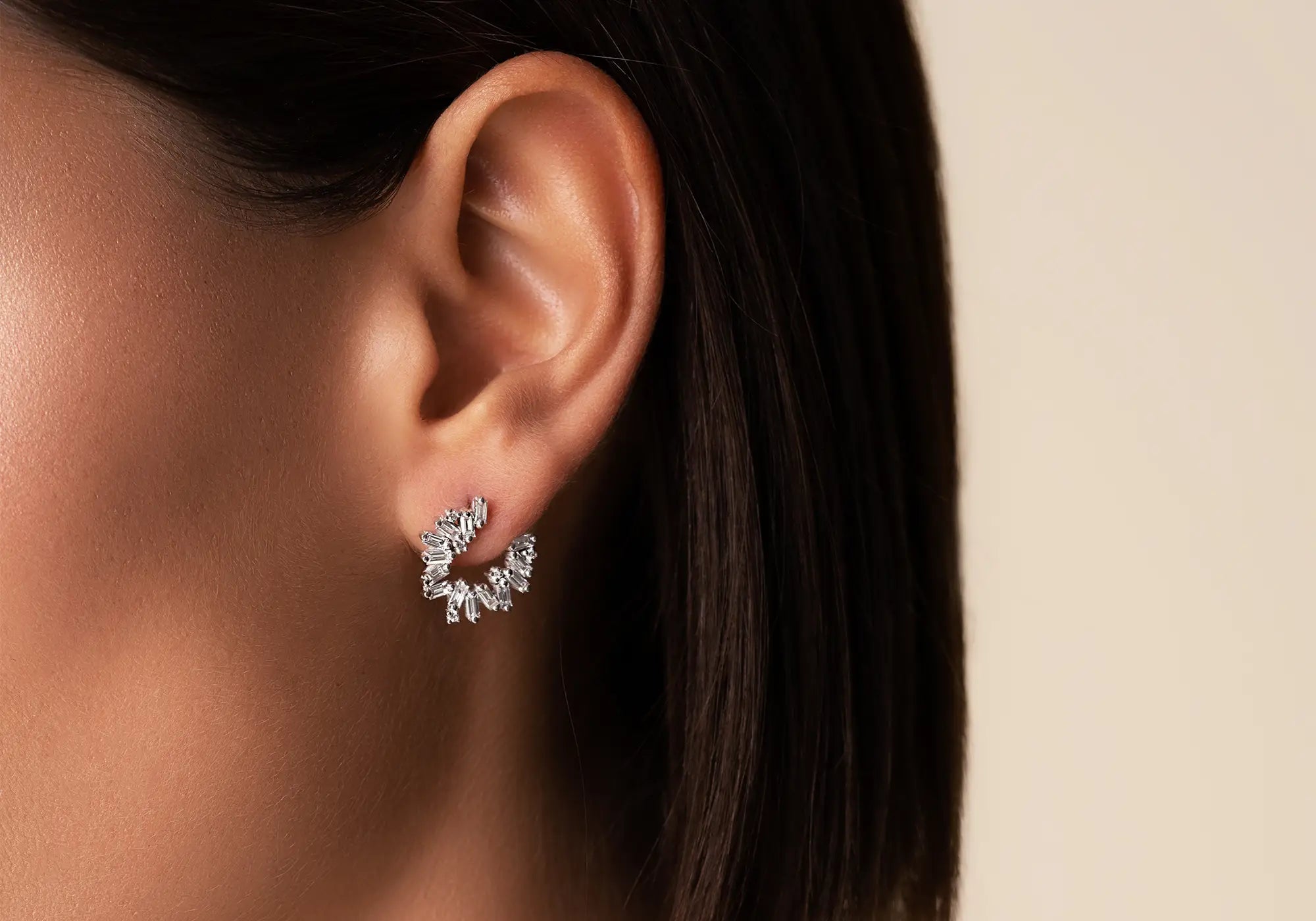 18k baguette diamond hoop earrings