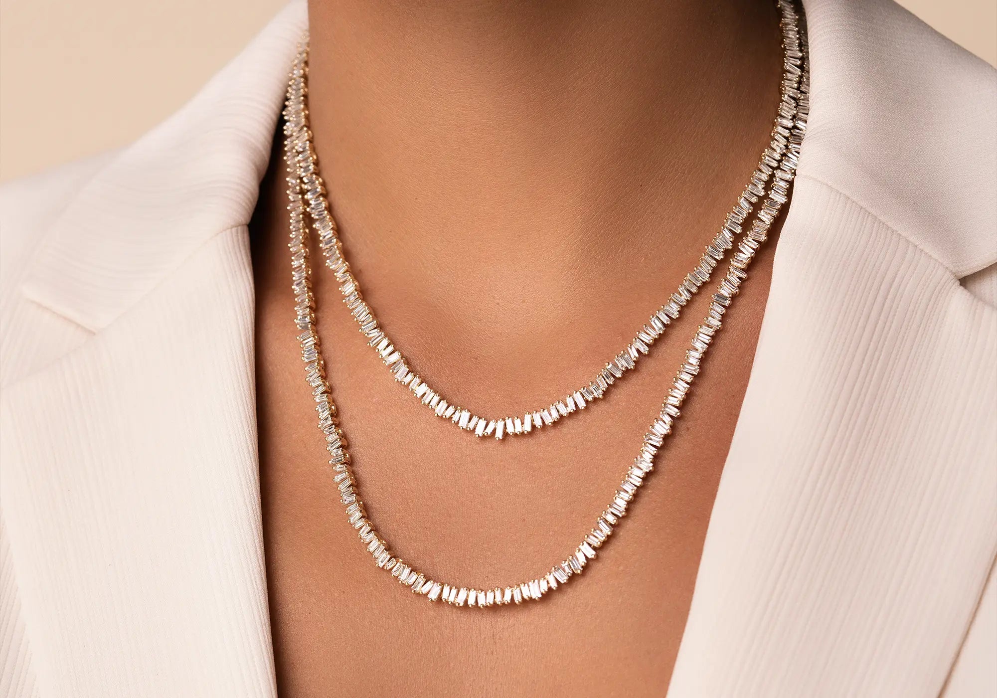 18k baguette diamond tennis necklace