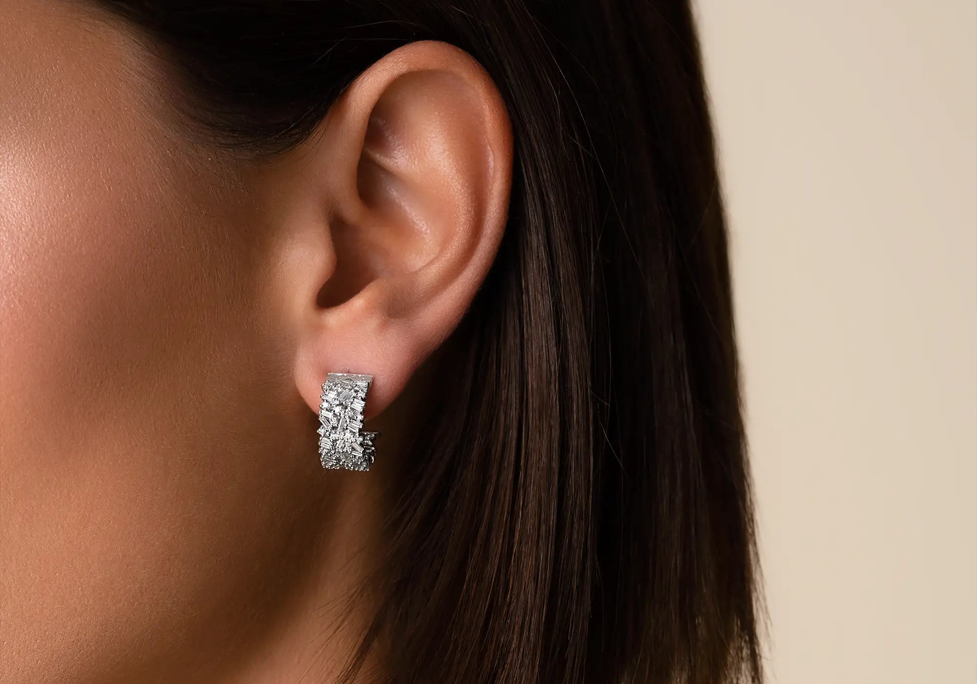 18k white diamond hoops