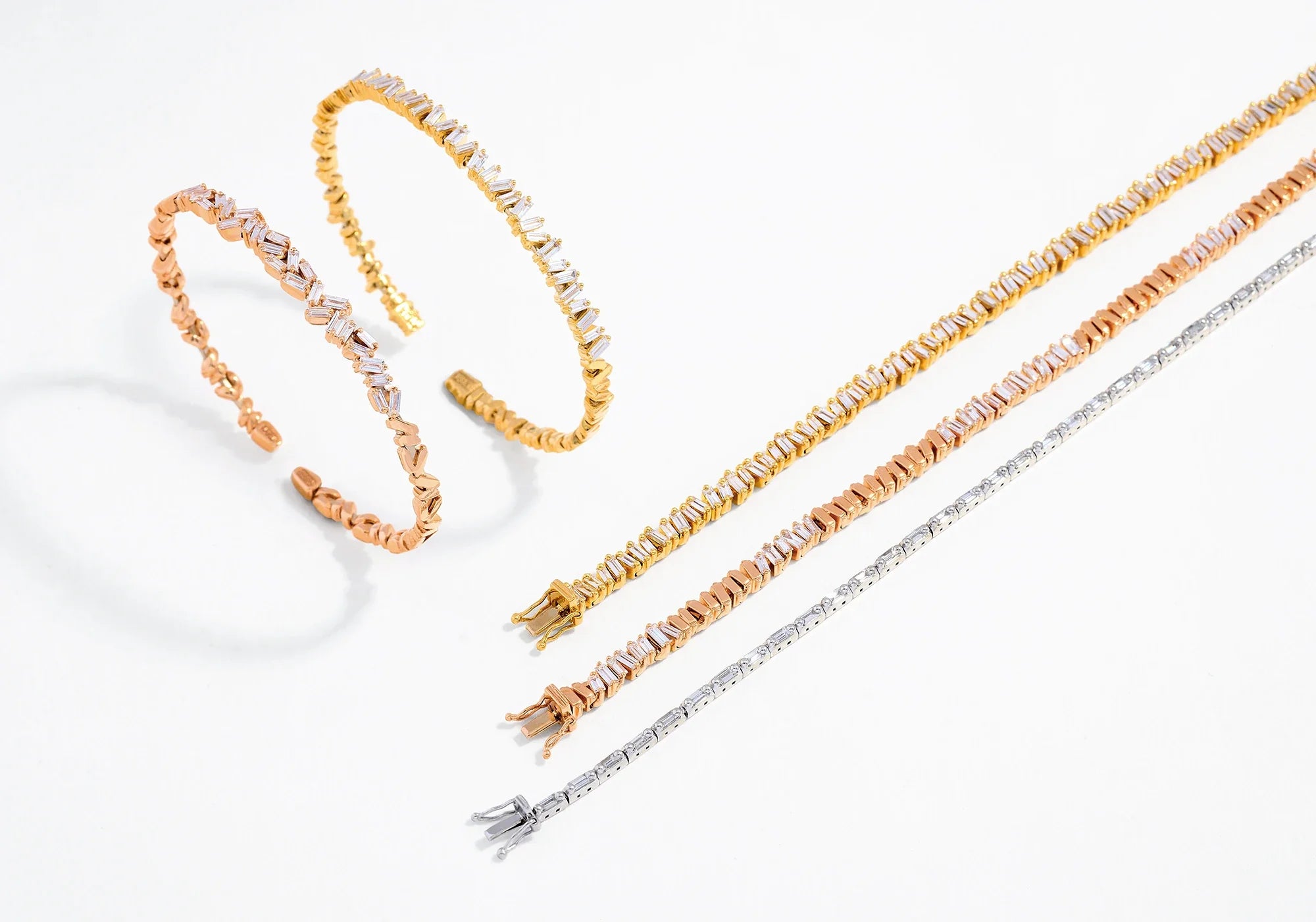 Suzanne Kalan Baguette Diamond Bracelets in 18k Gold