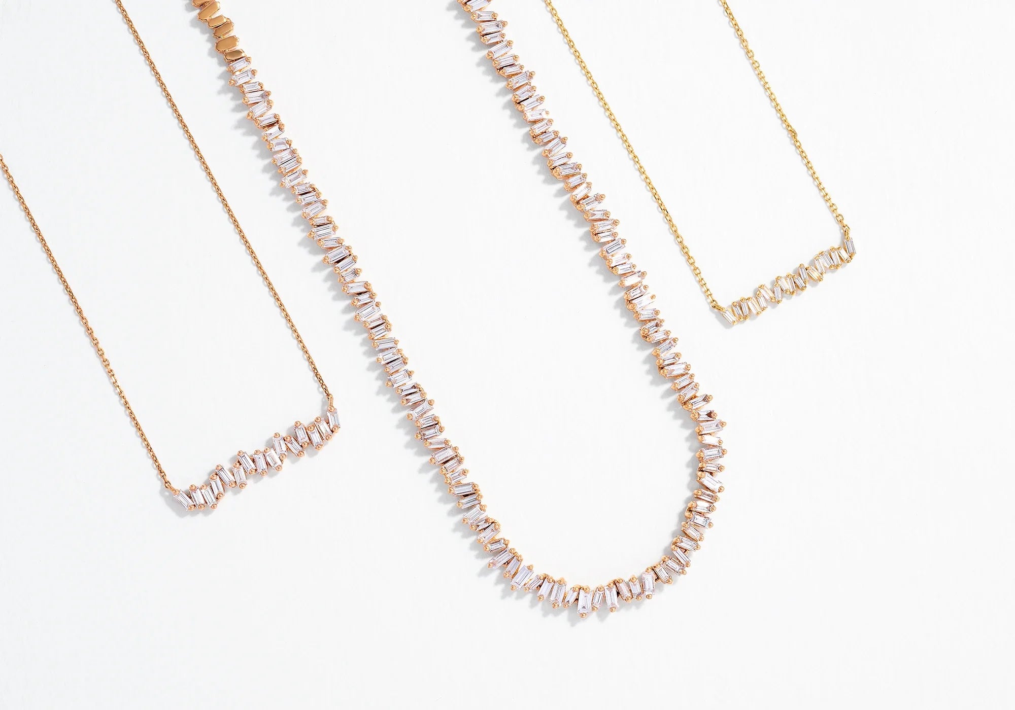 Suzanne Kalan Baguette Diamond Necklaces in 18k Gold