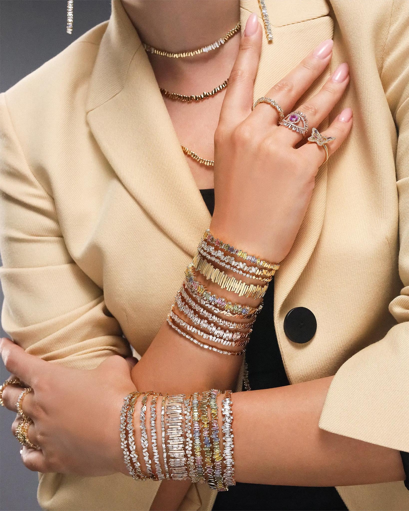 Suzanne Kalan Classic Diamond Cluster Bangle in 18k yellow gold