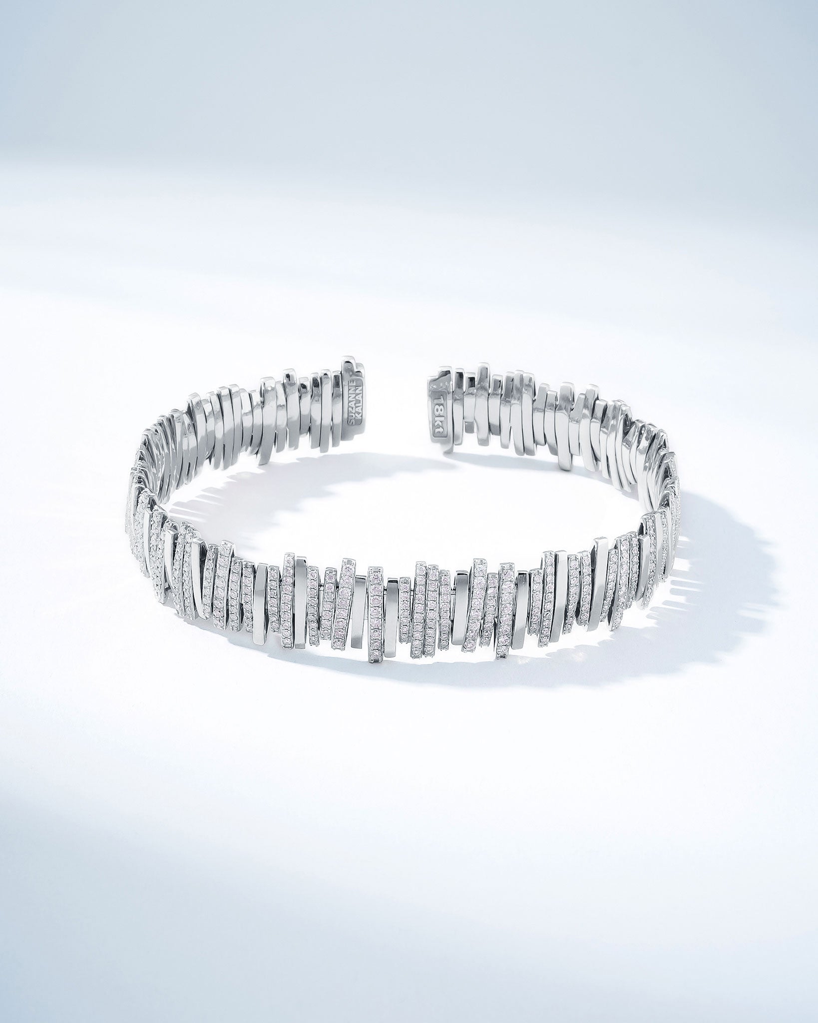 Suzanne Kalan Classic Gold Half Pave Milli Bangle in 18k white gold