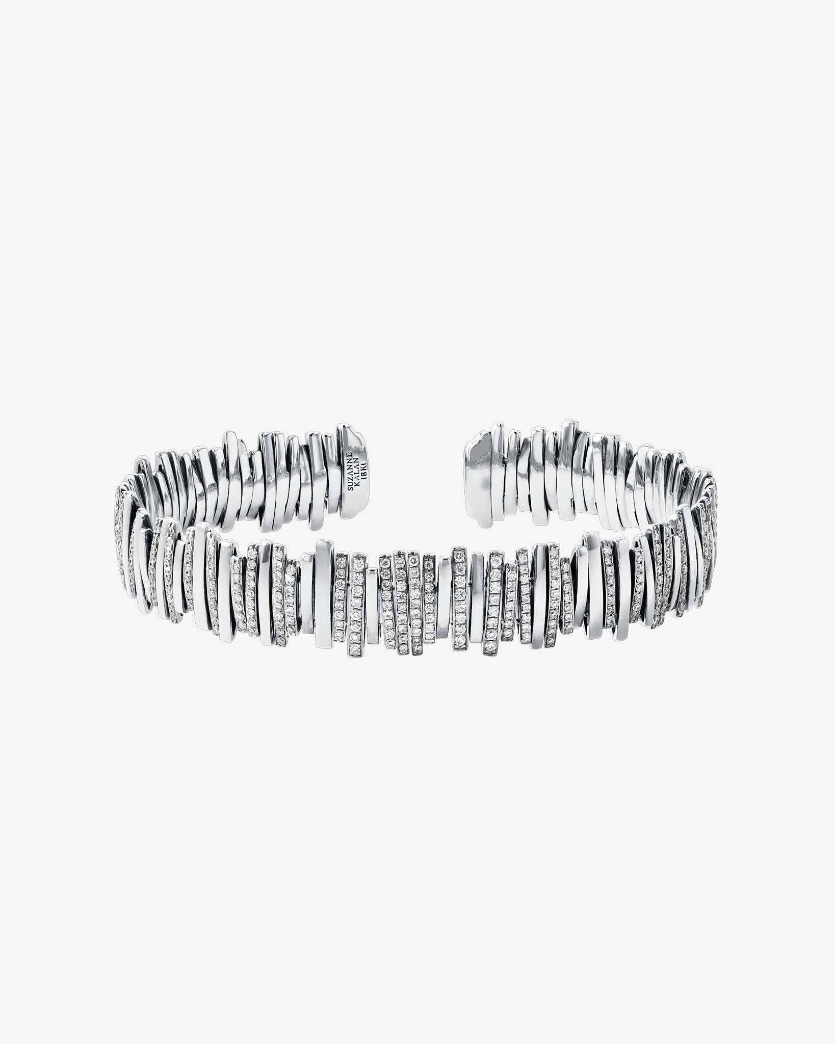 Suzanne Kalan Classic Diamond Half Pavé Midi Bangle in 18k white gold