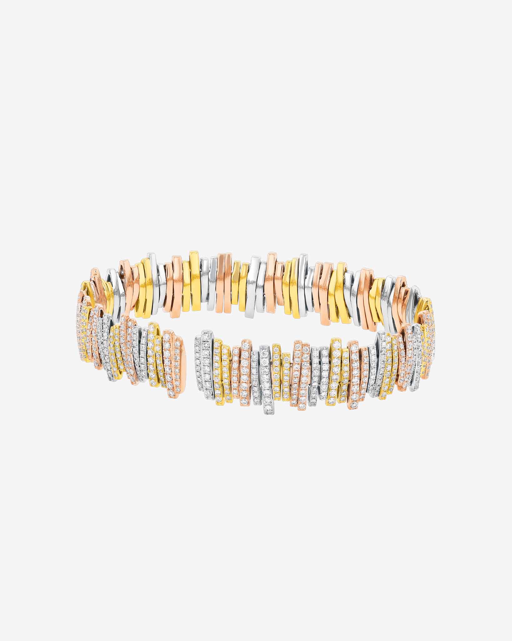 Classic Gold Three-Tone Full Pave Milli Bangle in 18k gold