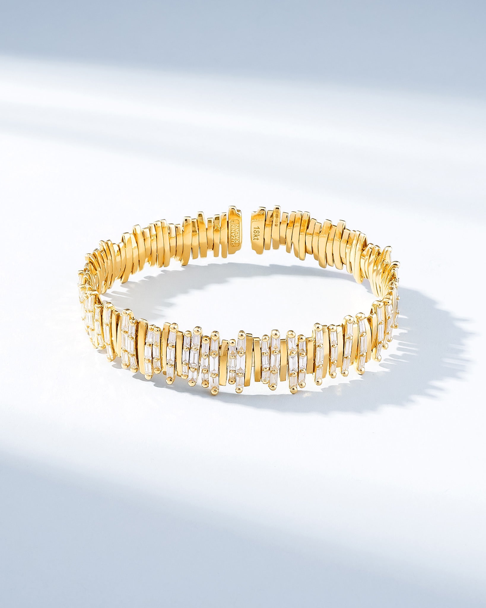 Suzanne Kalan Classic Diamond Triple Row Half Baguette Bangle in 18k yellow gold