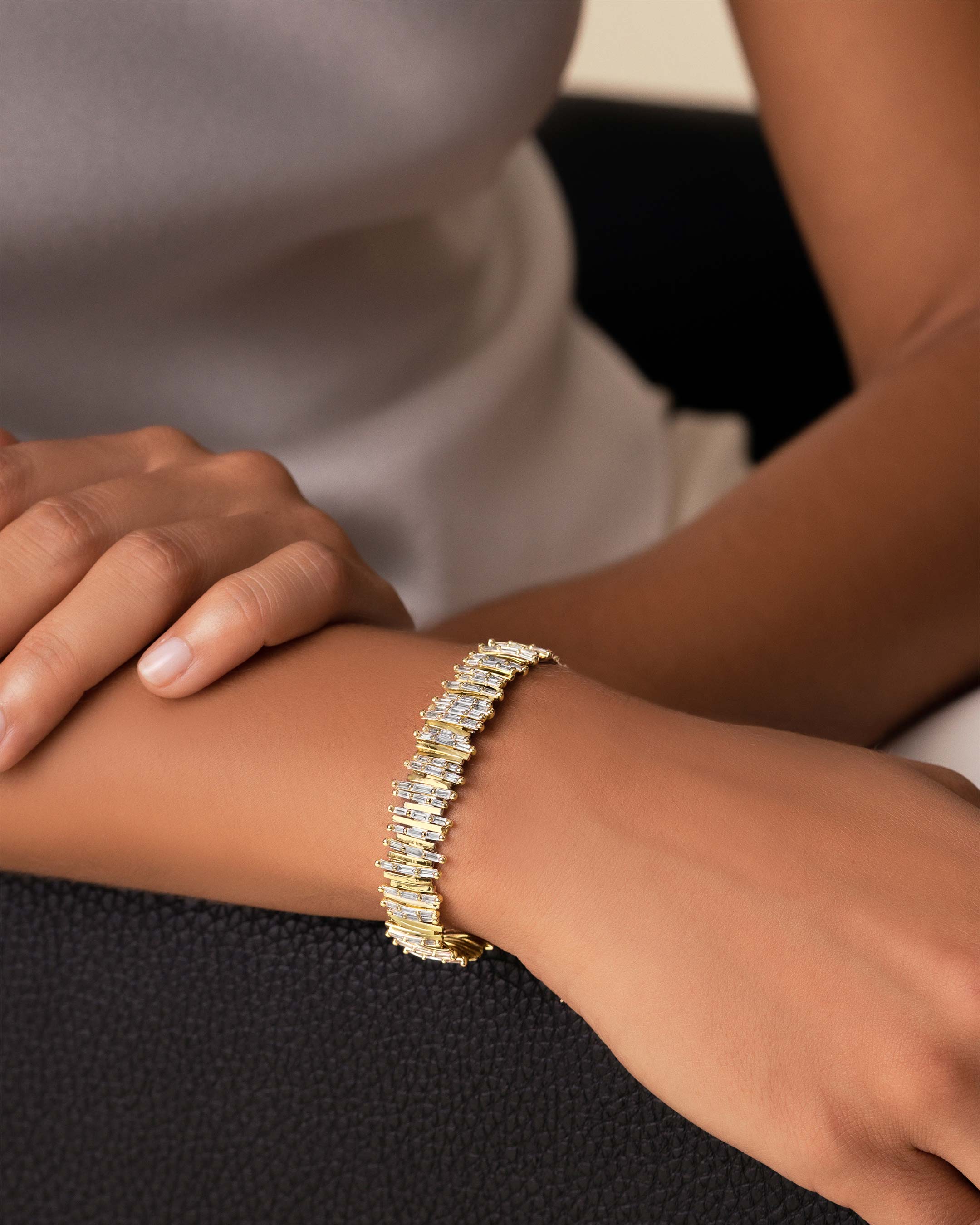 Suzanne Kalan Classic Gold Half Baguette Milli Bangle in 18k yellow gold