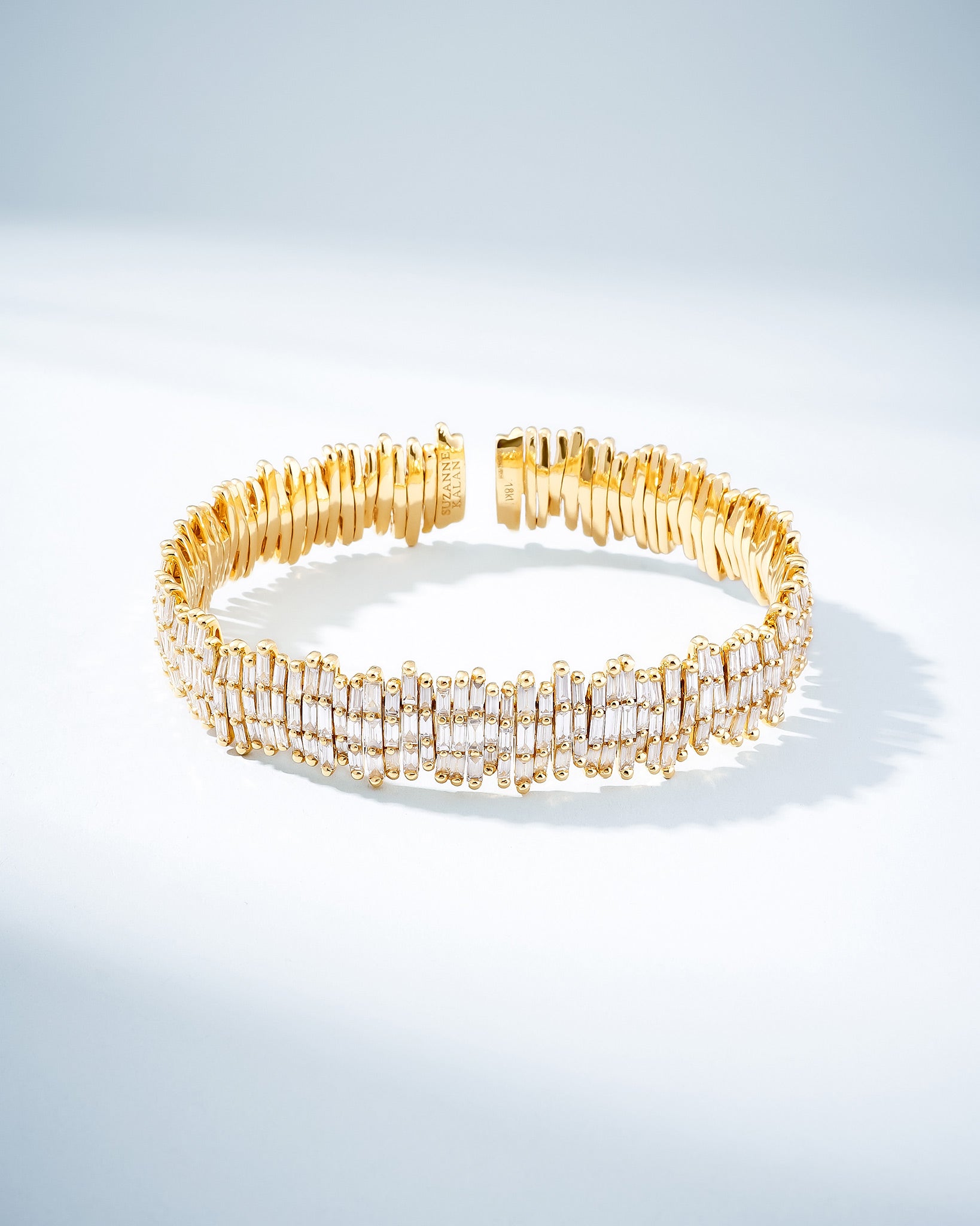 Suzanne Kalan Classic Diamond Triple Row Full Baguette Cuff in 18k yellow gold