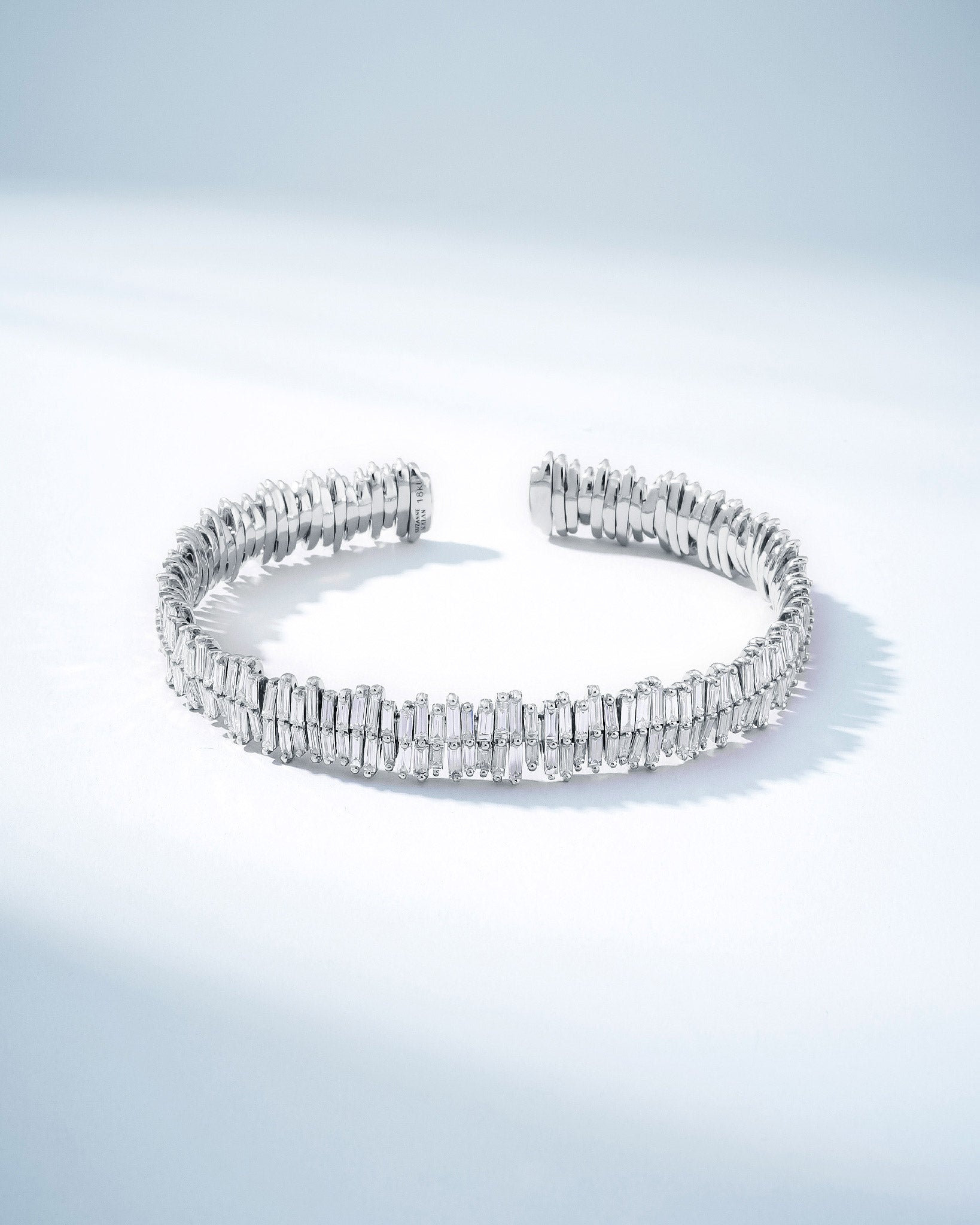 Suzanne Kalan Classic Gold Full Baguette Midi Bangle in 18k white gold