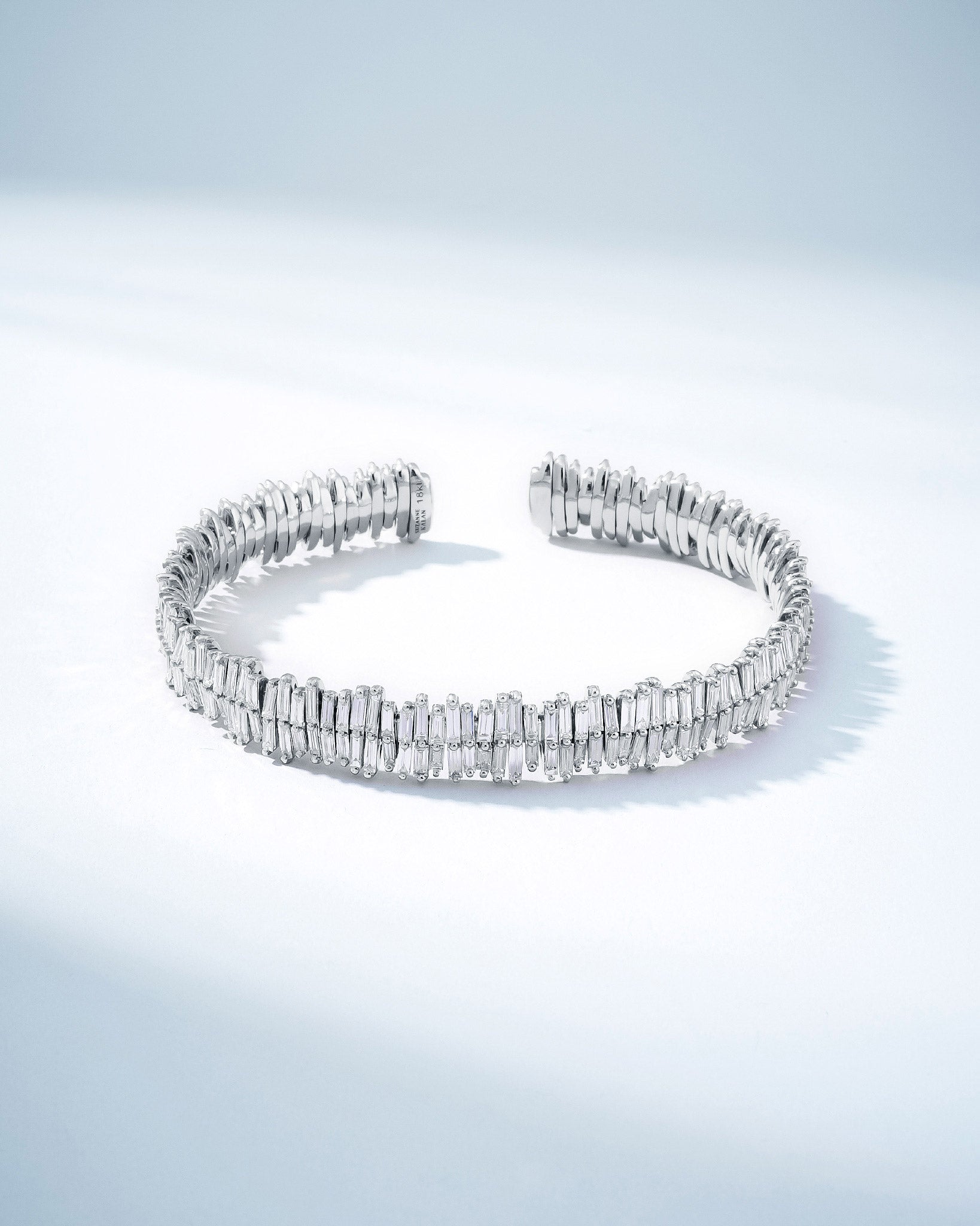 Suzanne Kalan Classic Diamond Double Row Full Baguette Bangle in 18k white gold