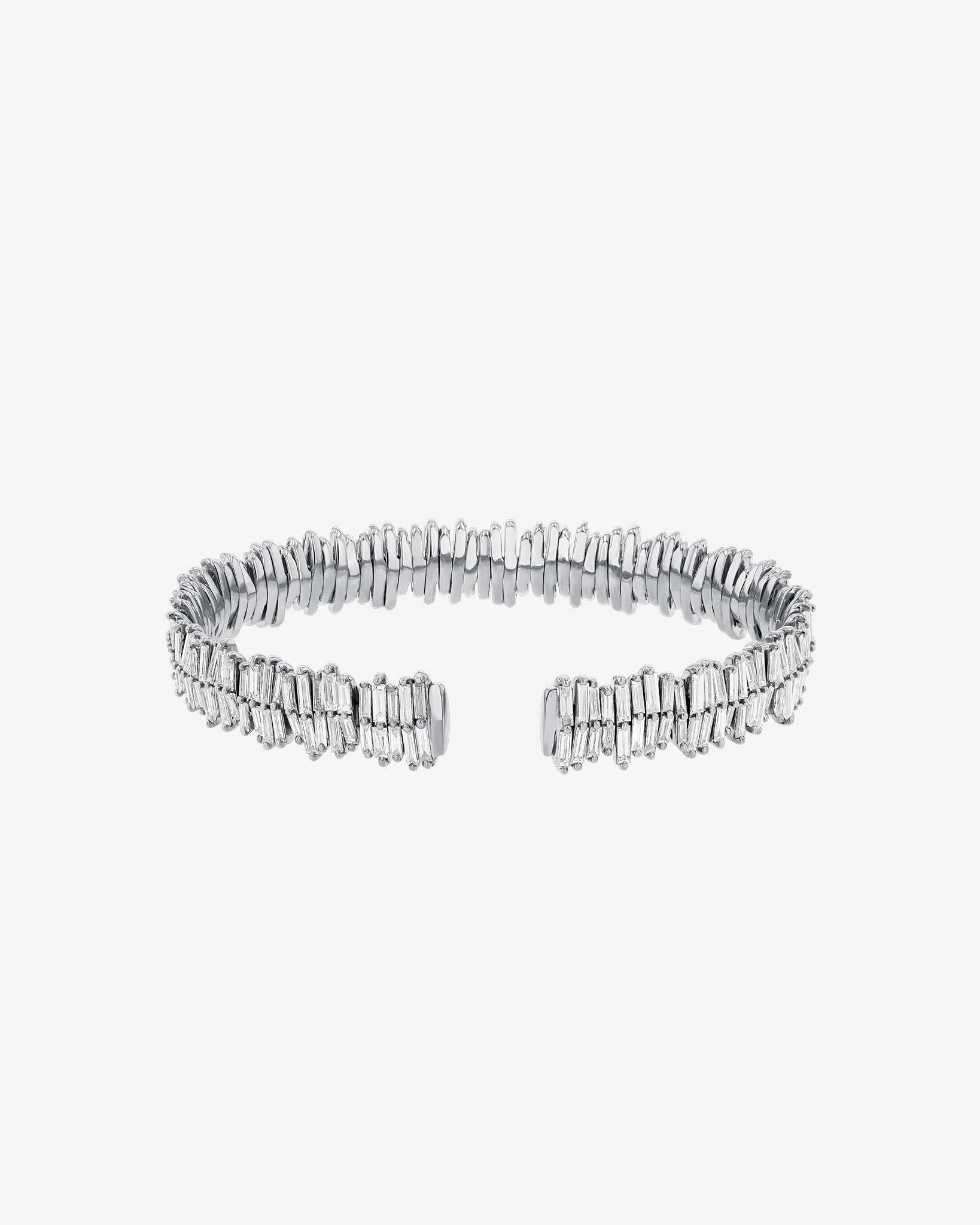 Suzanne Kalan Classic Gold Full Baguette Midi Bangle in 18k white gold