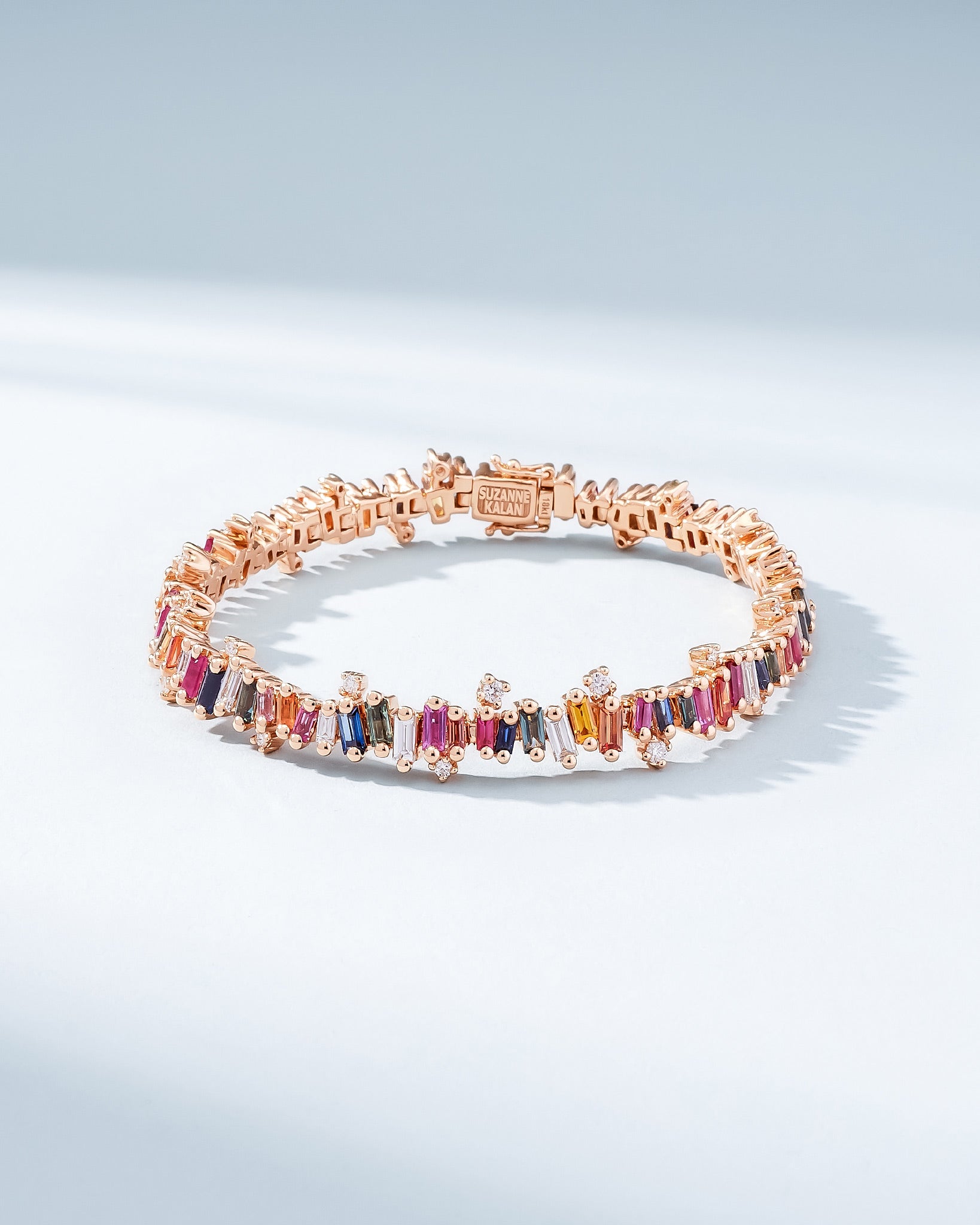 Suzanne Kalan Bold Burst Rainbow Sapphire Tennis Bracelet in 18K rose gold