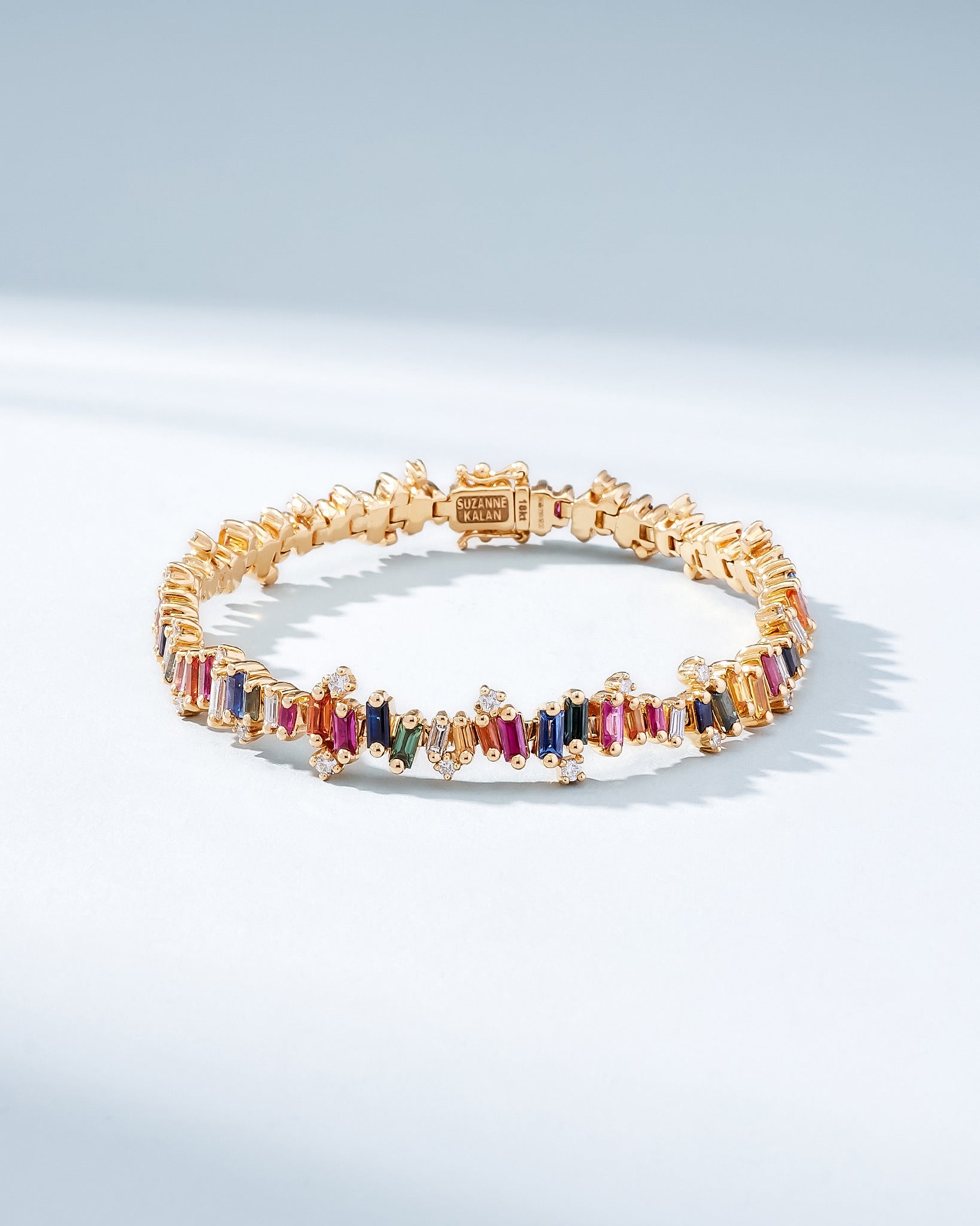 Suzanne Kalan Bold Burst Rainbow Sapphire Tennis Bracelet in 18K yellow gold