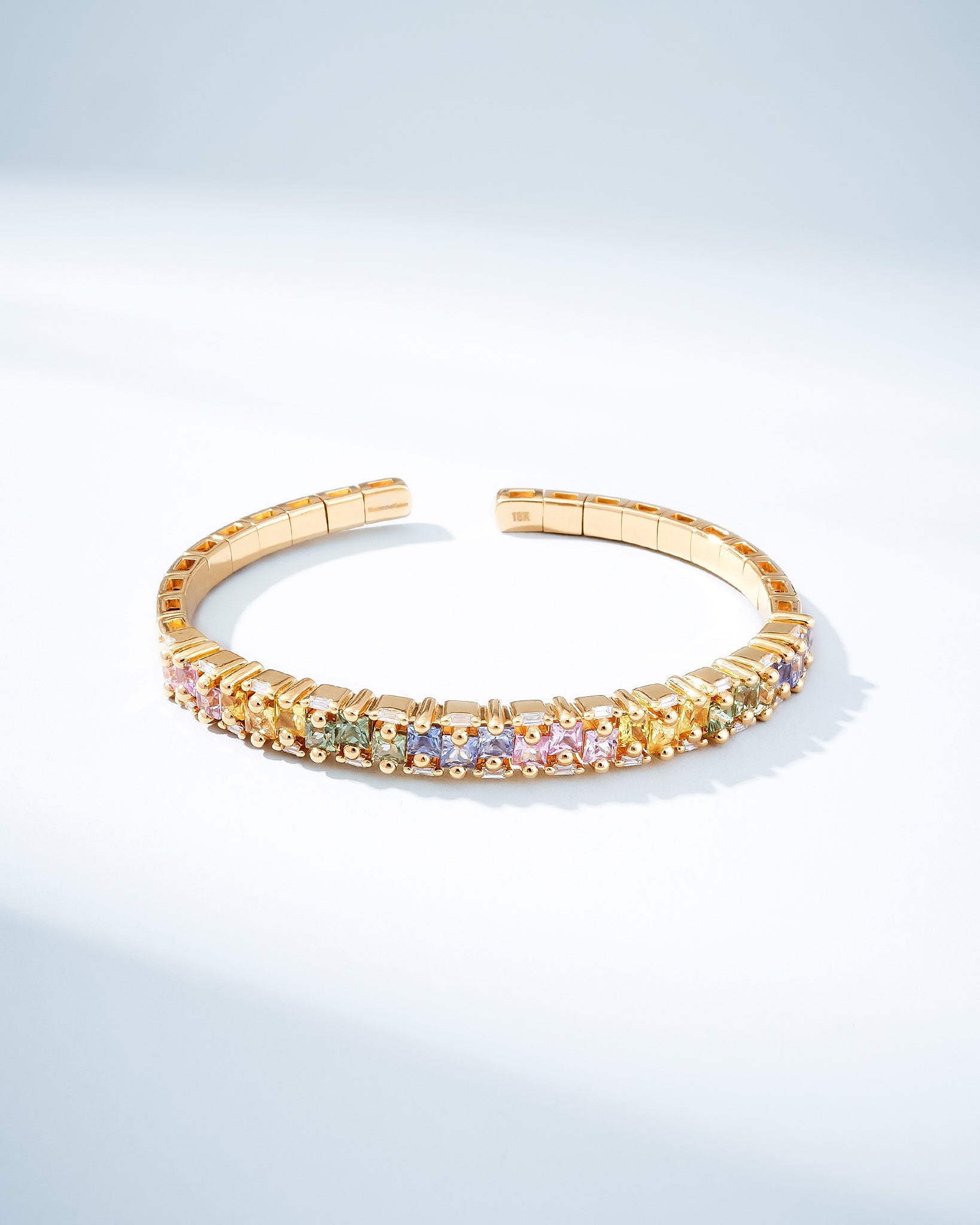 Suzanne Kalan Princess Bold Pastel Sapphire Bangle in 18k yellow gold