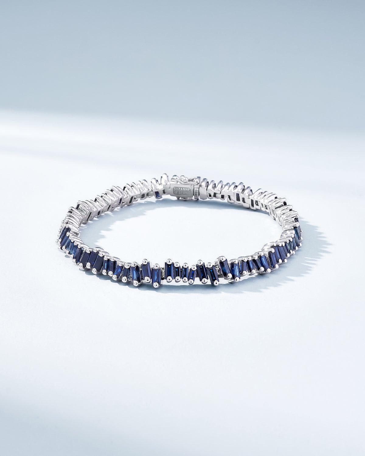 Suzanne Kalan Bold Dark Blue Sapphire Tennis Bracelet in 18K white gold