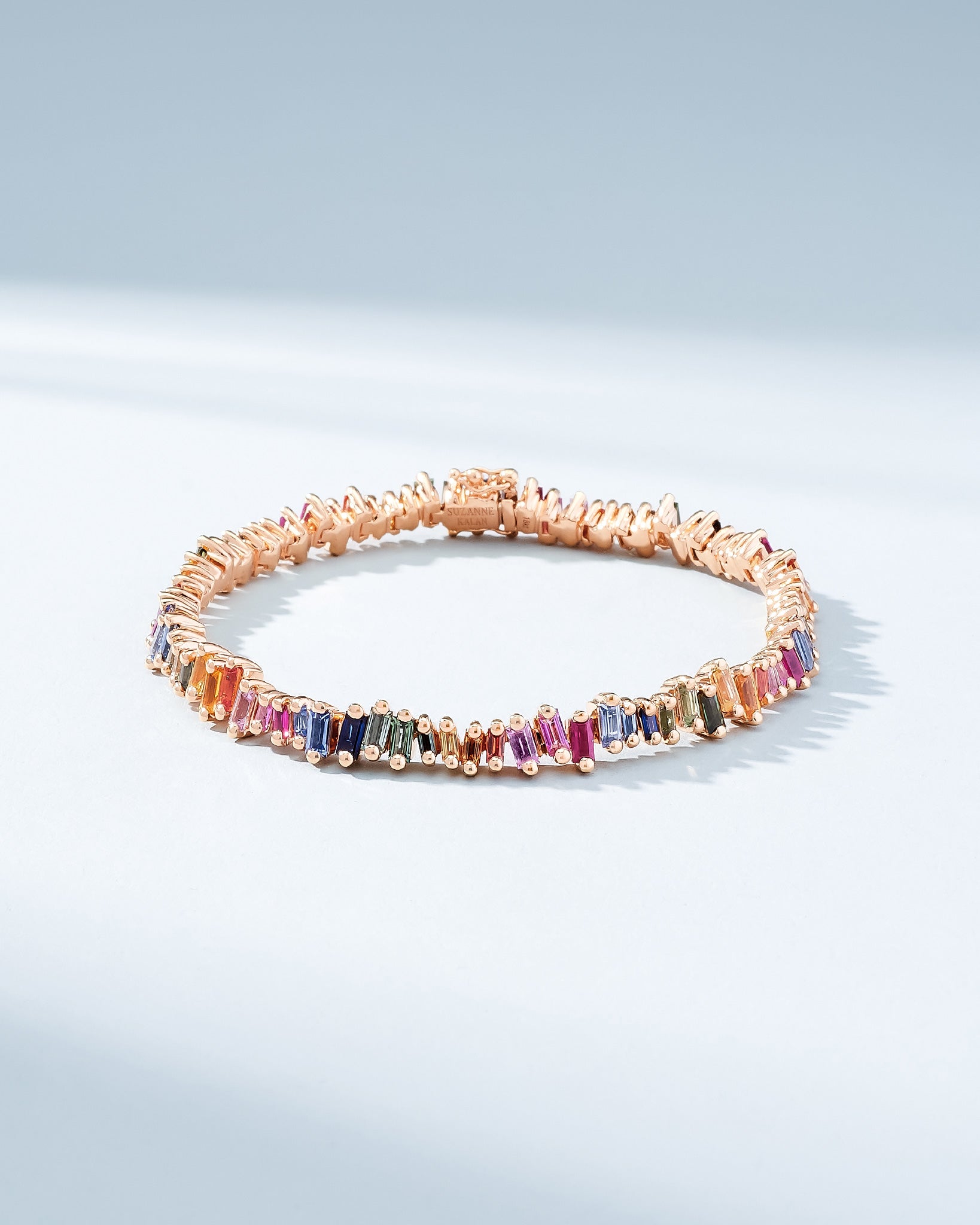 Suzanne Kalan Bold Rainbow Sapphire Tennis Bracelet in 18k rose gold