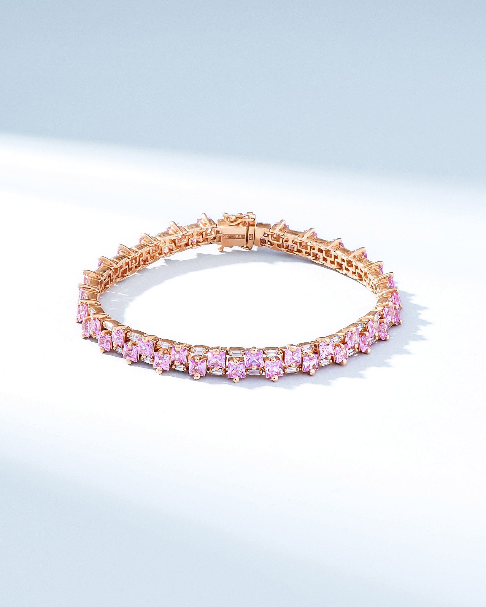 Suzanne Kalan Princess Midi Pink Sapphire Tennis Bracelet in 18k rose gold