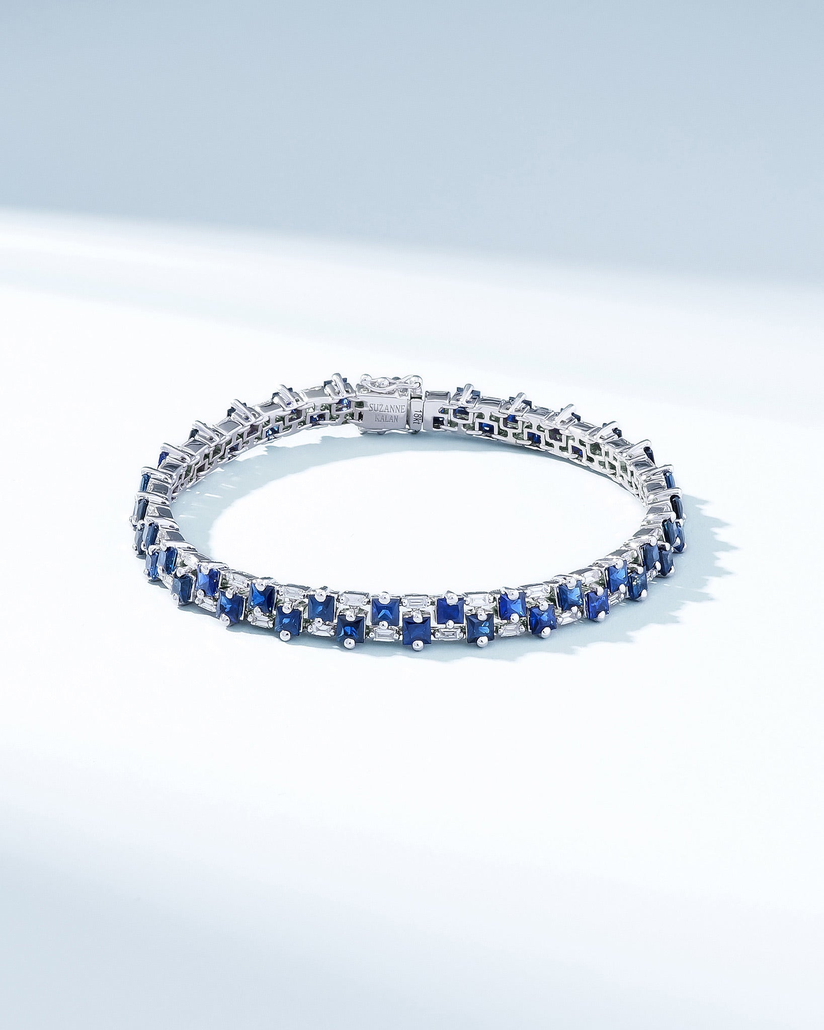 Suzanne Kalan Princess Midi Stack Dark Blue Sapphire Tennis Bracelet in 18K white gold