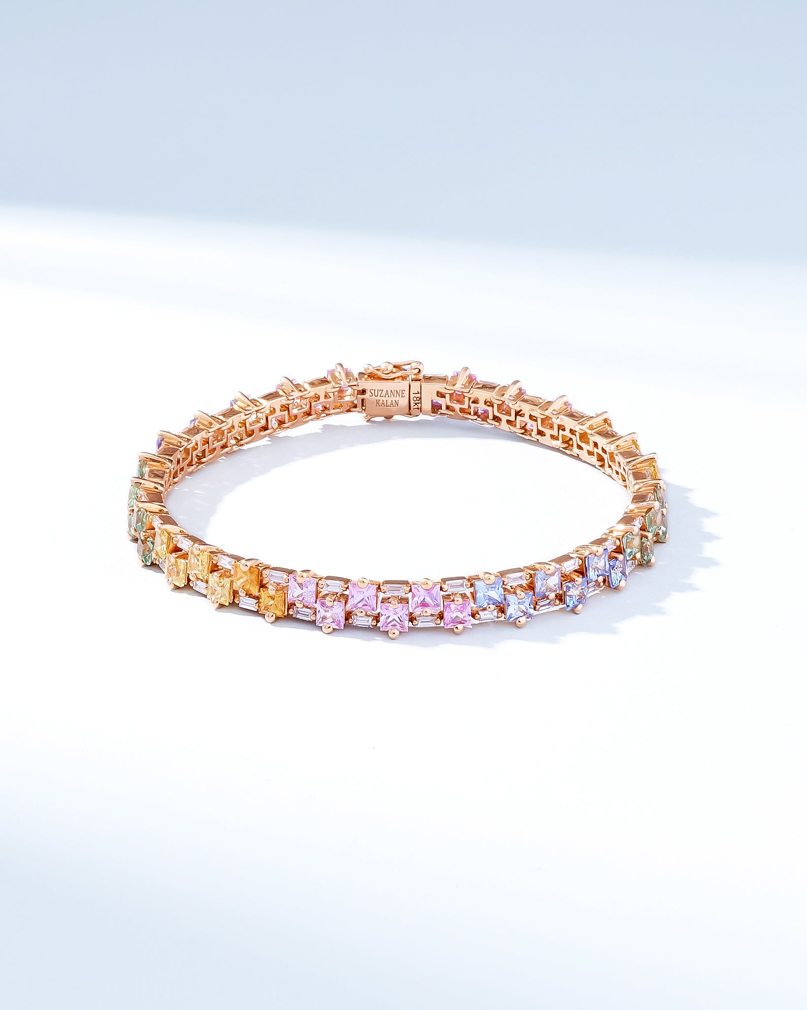 Suzanne Kalan Princess Midi Stack Pastel Sapphire Tennis Bracelet in 18k rose gold