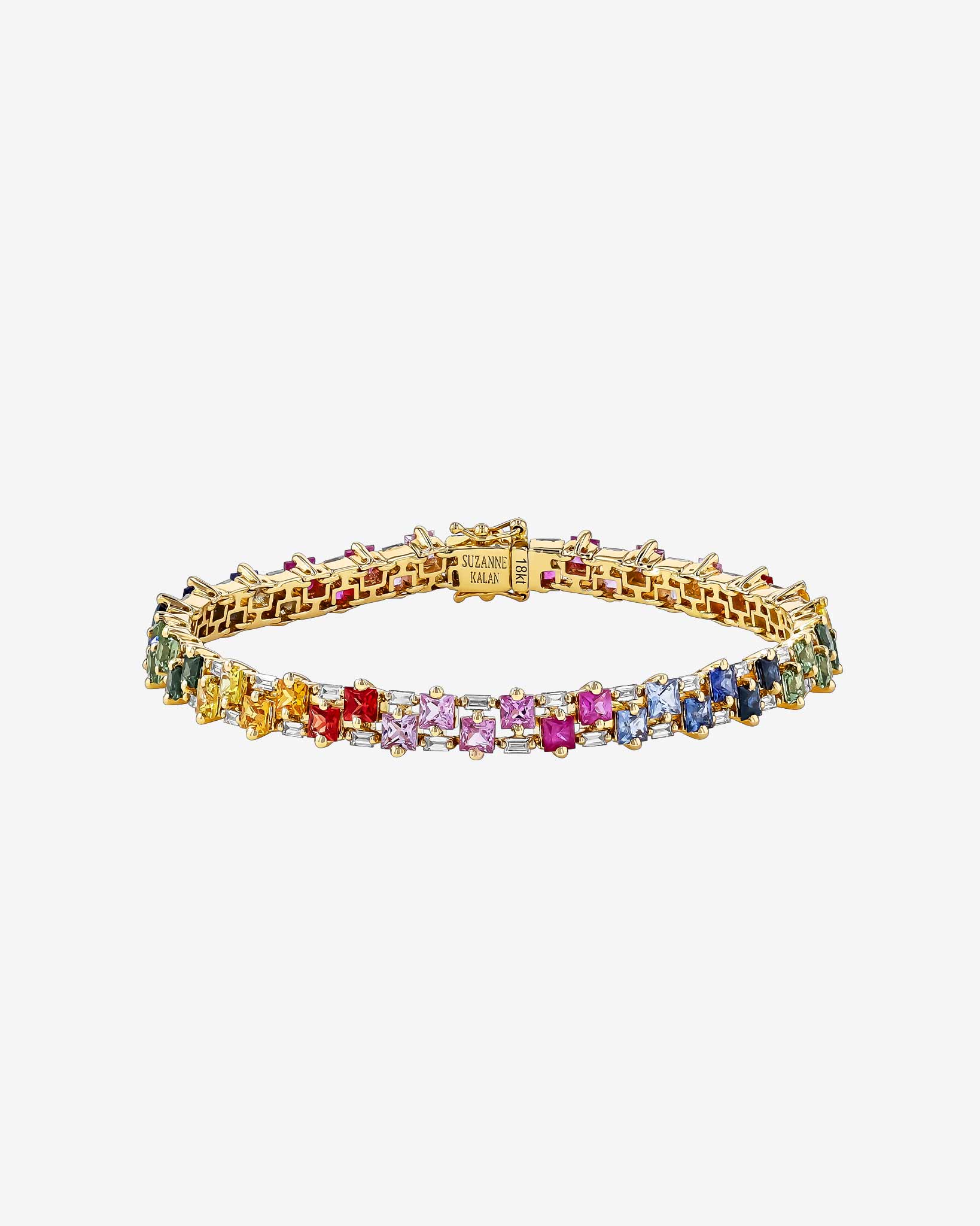 Suzanne Kalan Princess Midi Stack Rainbow Sapphire Tennis Bracelet in 18k yellow gold