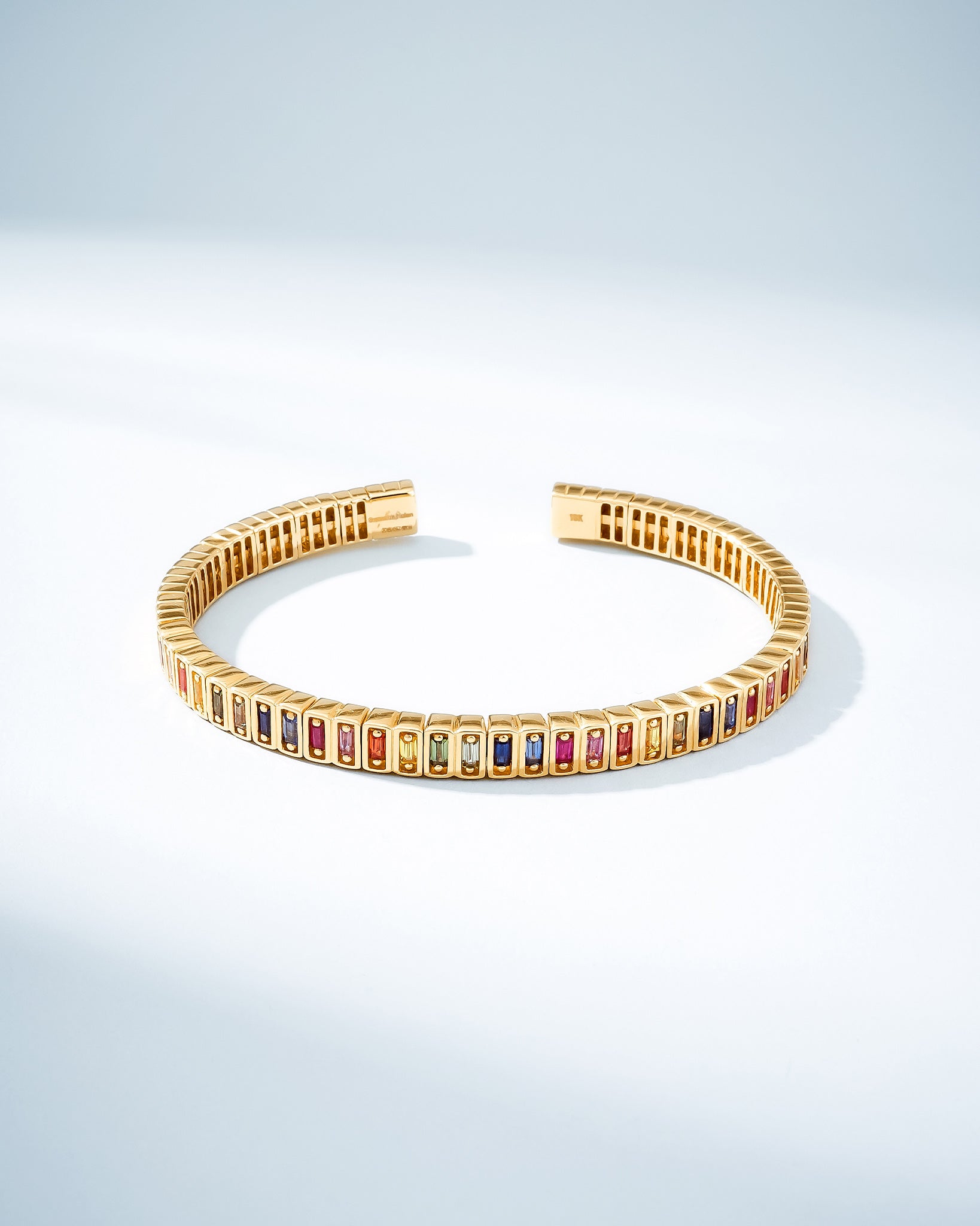 Suzanne Kalan Inlay Rainbow Sapphire Bangle in 18k yellow gold