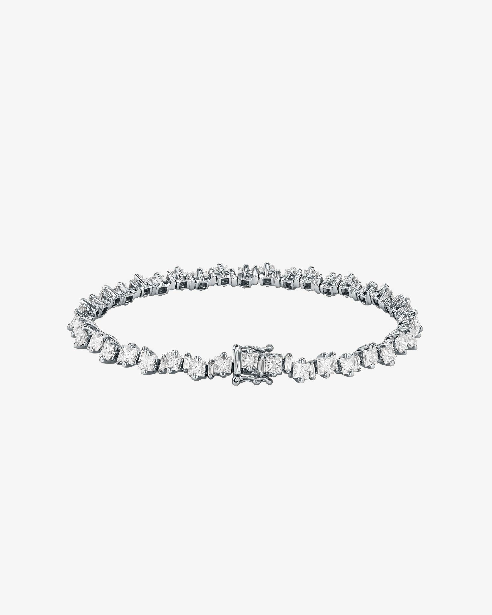 Suzanne Kalan Princess Staggered Diamond Tennis Bracelet in 18k white gold