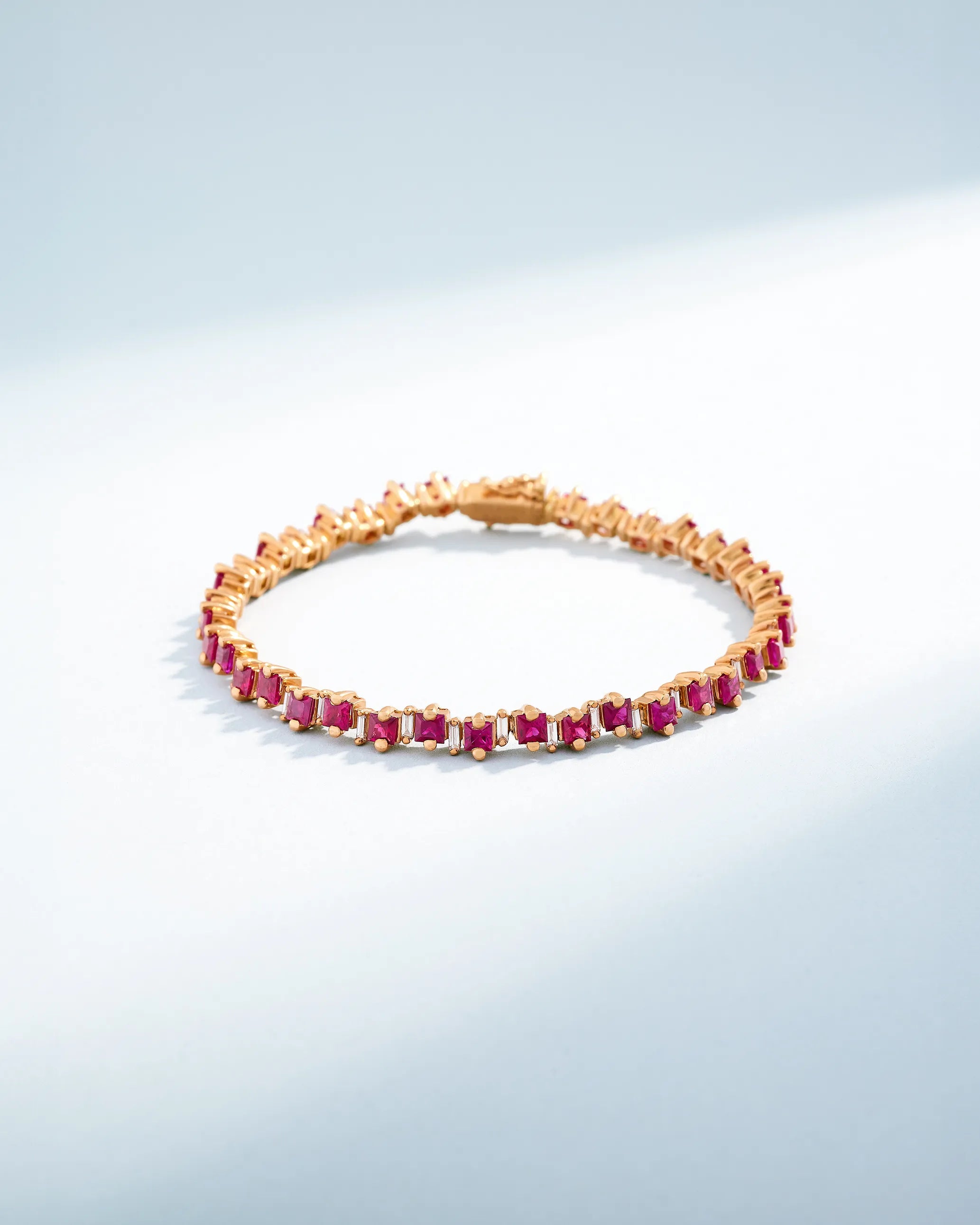 Suzanne Kalan Princess Staggered Ruby Tennis Bracelet in 18k rose gold