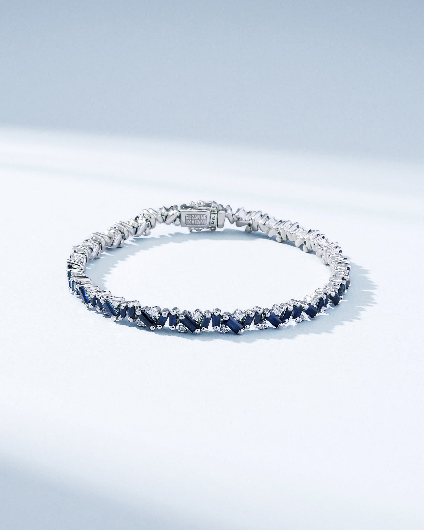 Suzanne Kalan Frenzy Dark Blue Sapphire Tennis Bracelet in 18k white gold