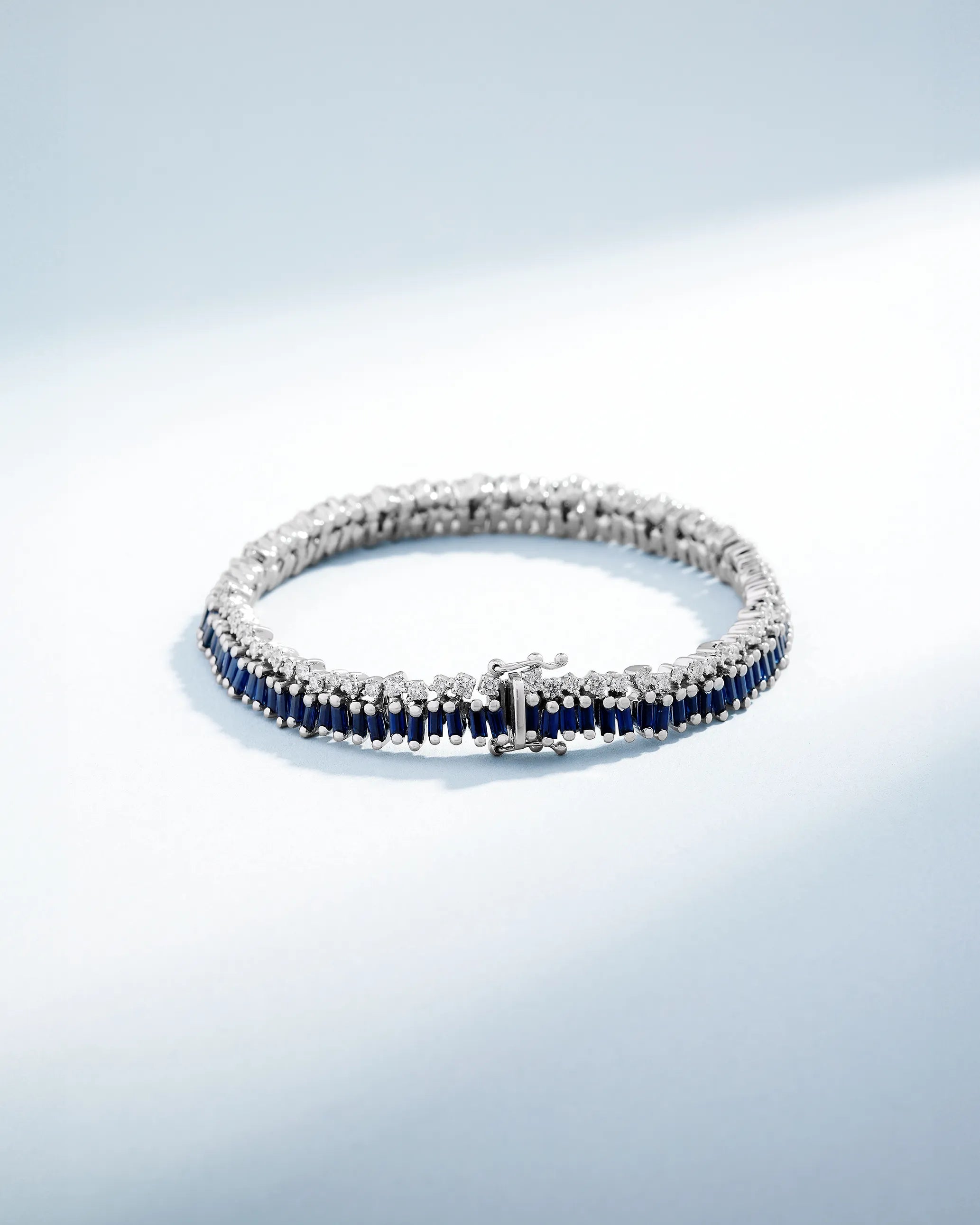 Suzanne Kalan Short Stack Dark Blue Sapphire Tennis Bracelet in 18k white gold