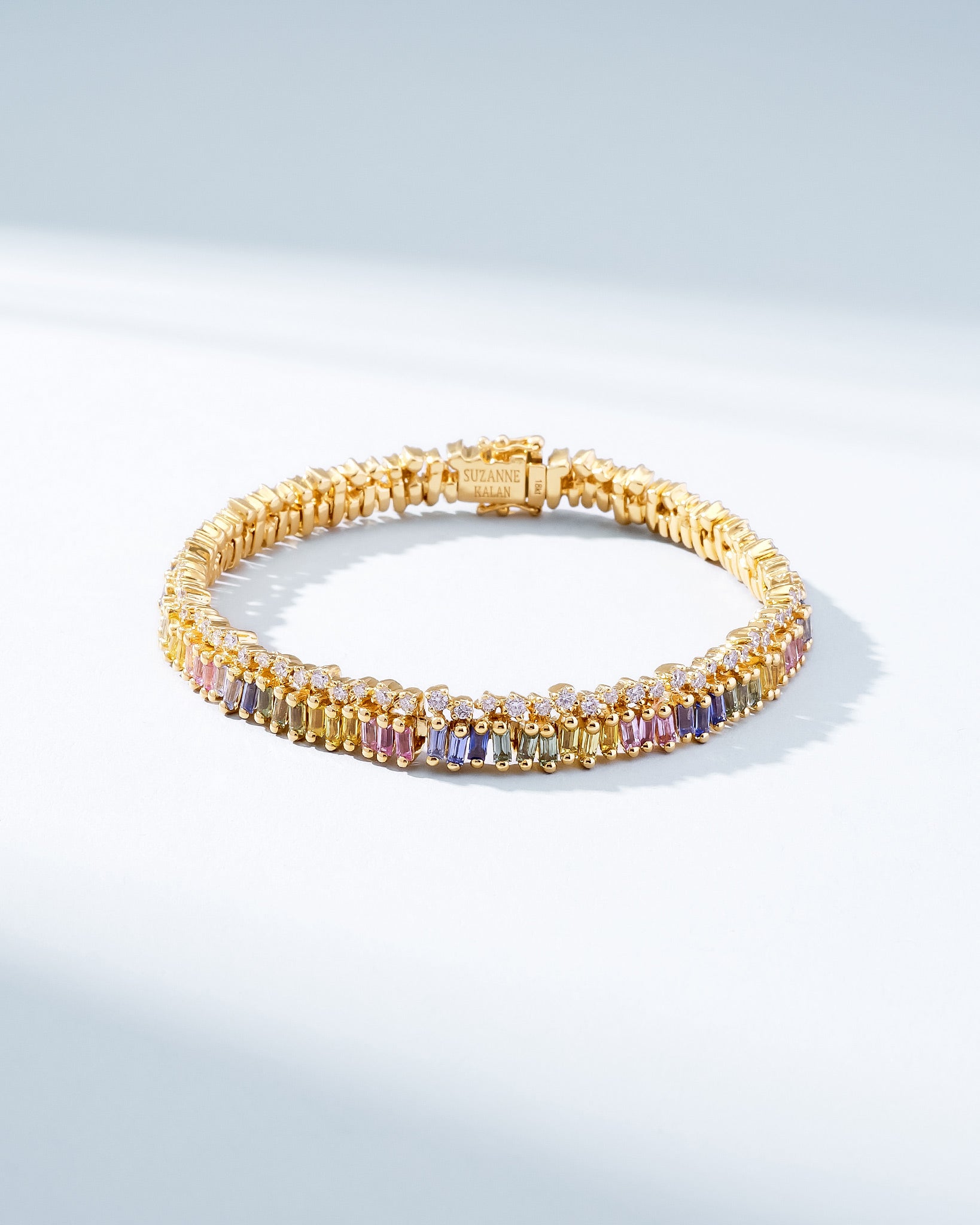 Suzanne Kalan Short Stack Pastel Sapphire Tennis Bracelet in 18k yellow gold