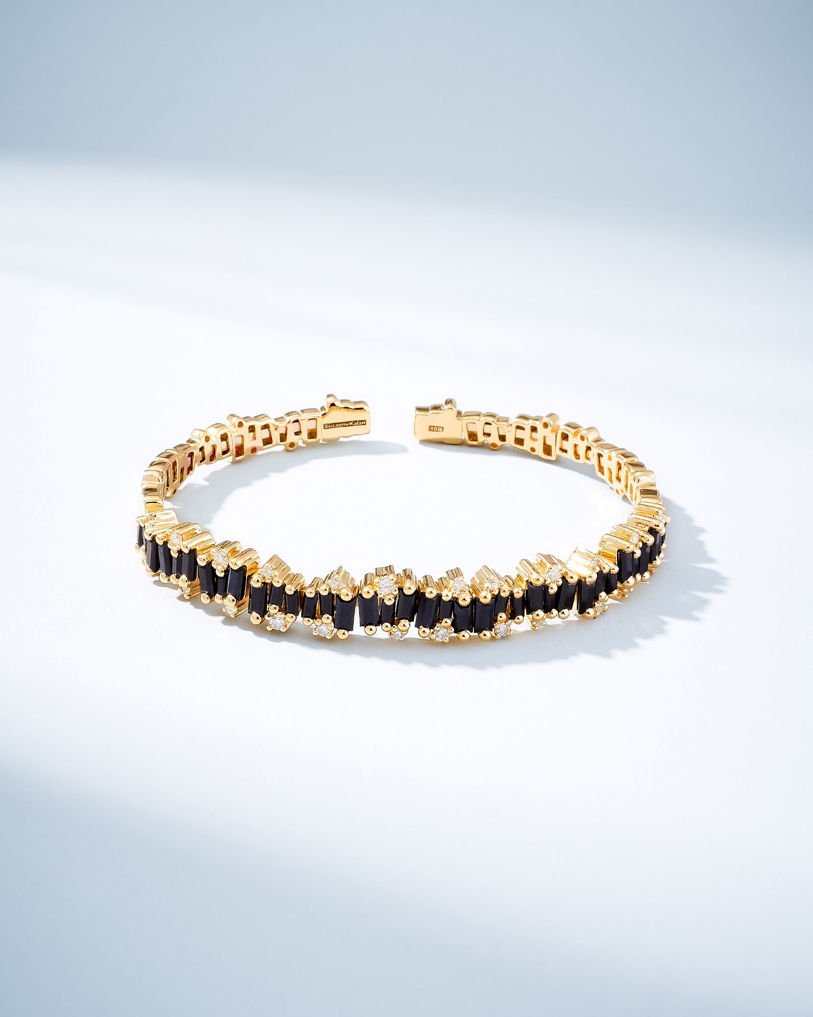 Suzanne Kalan Shimmer Audrey Black Sapphire Bangle in 18k yellow gold