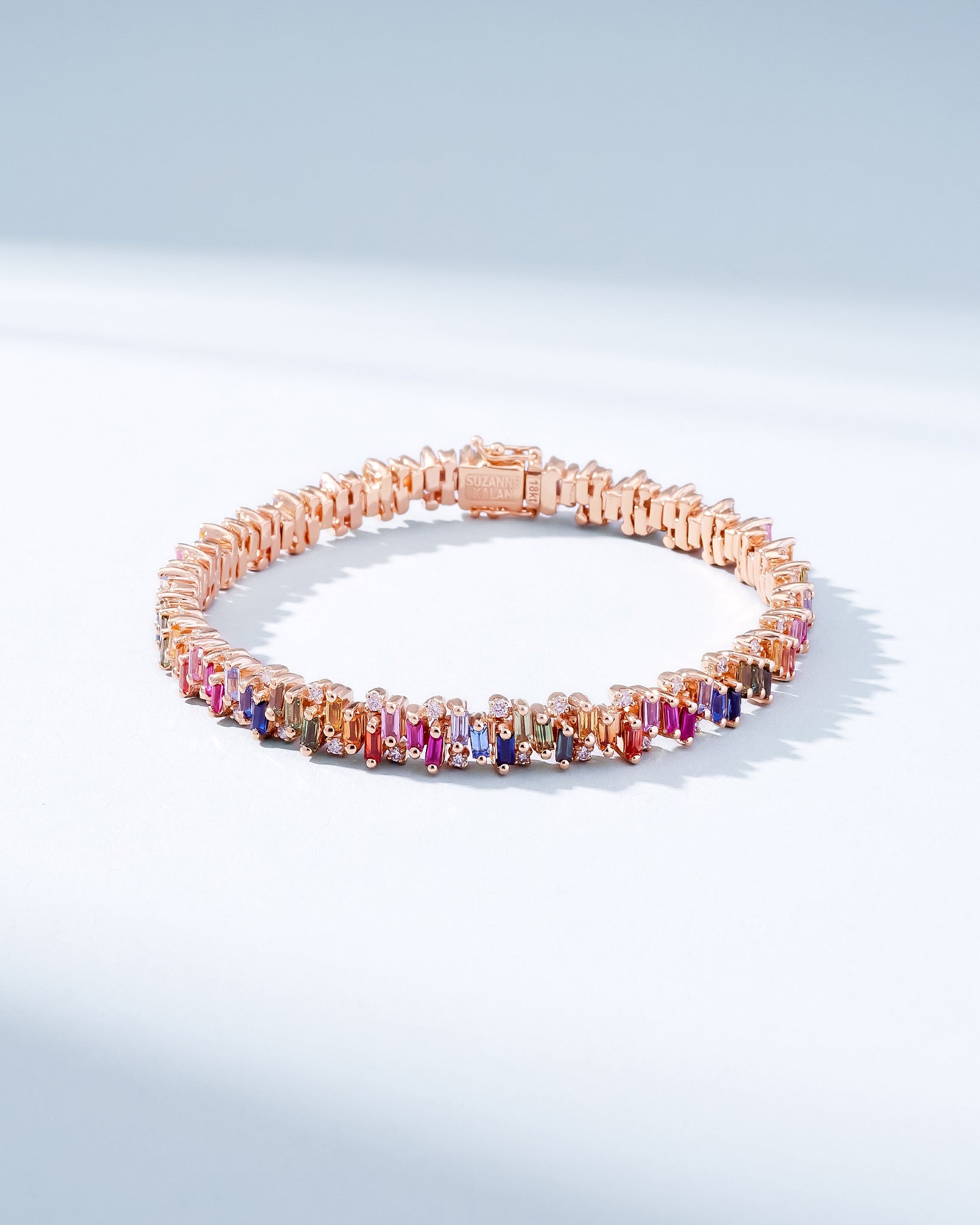 Suzanne Kalan Shimmer Rainbow Sapphire Tennis Bracelet in 18k rose gold