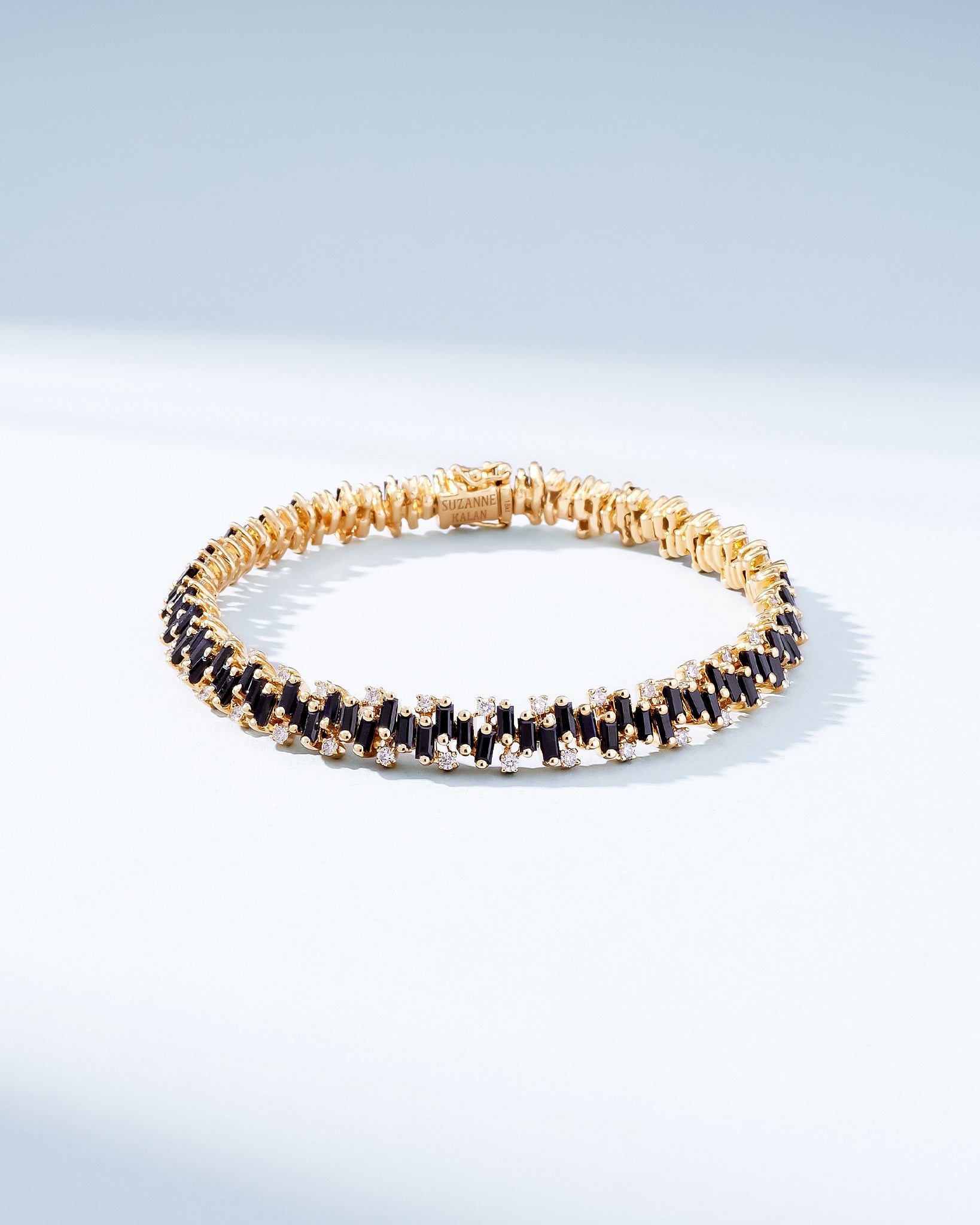 Suzanne Kalan Shimmer Black Sapphire Tennis Bracelet in 18k yellow gold