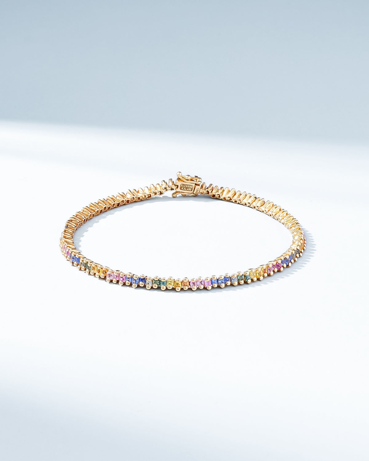 Suzanne Kalan Princess Mini Pastel Sapphire Tennis Bracelet in 18k yellow gold