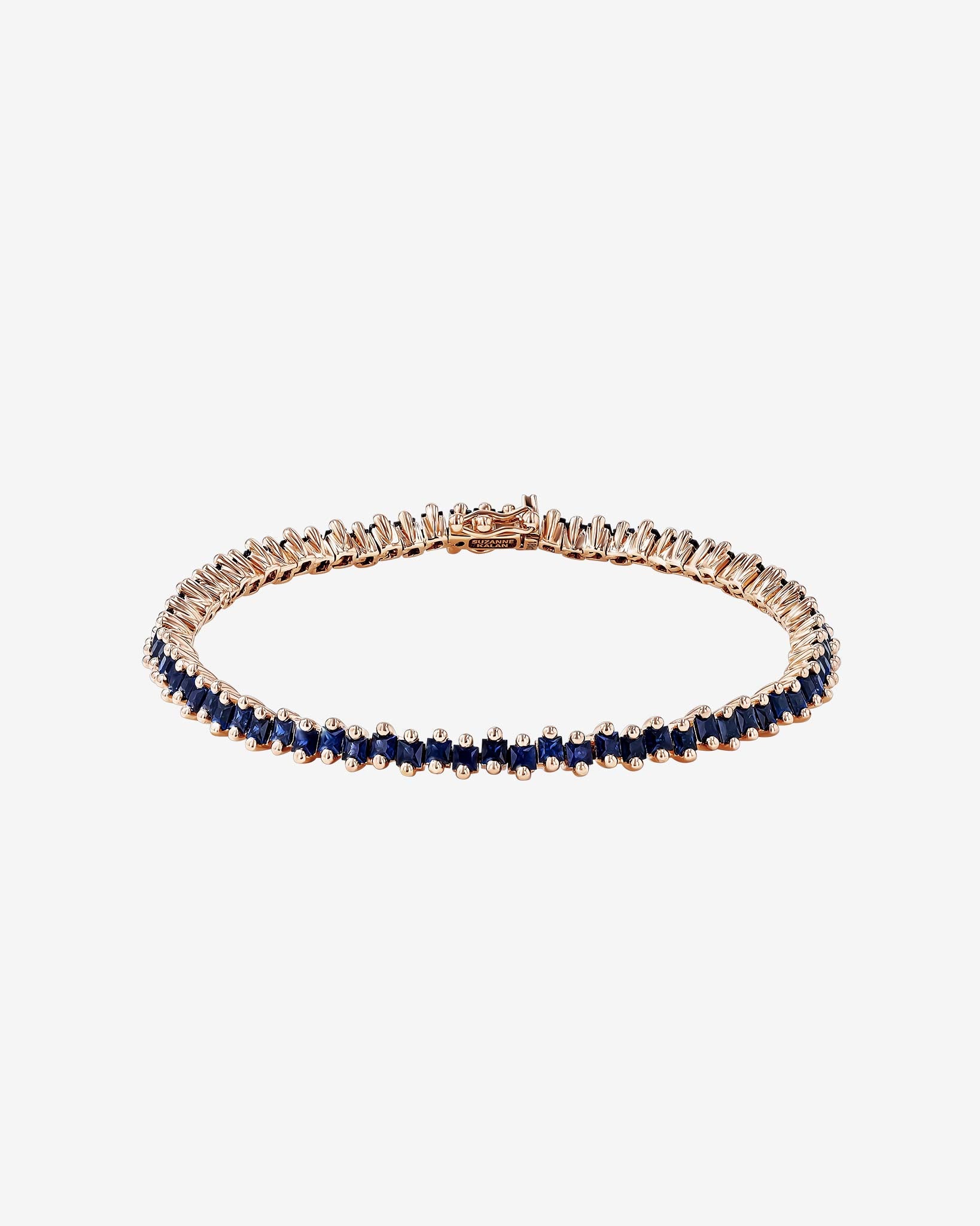 Suzanne Kalan Princess Midi Dark Blue Sapphire Tennis Bracelet in 18k rose gold