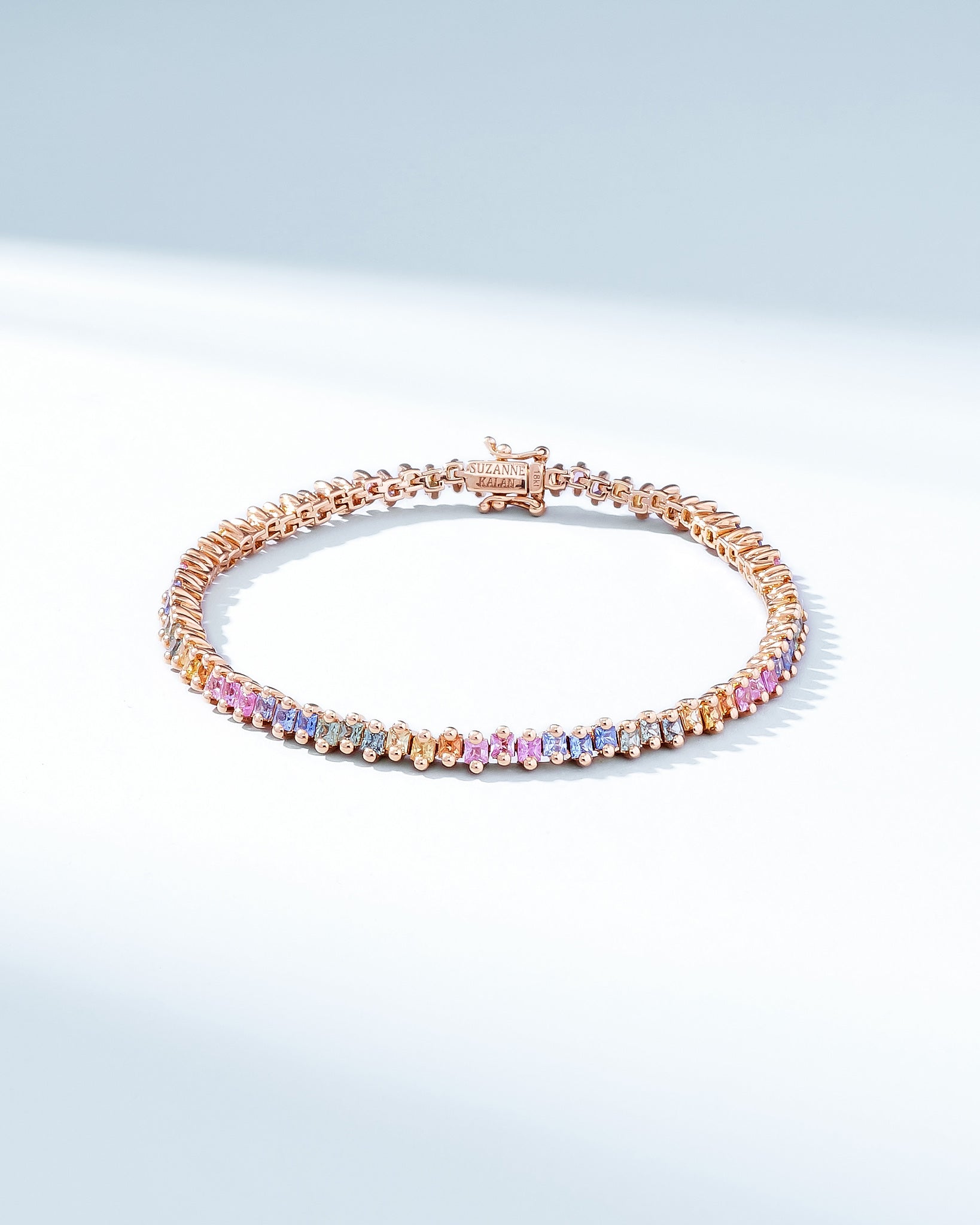 Suzanne Kalan Princess Midi Pastel Sapphire Tennis Bracelet in 18k rose gold