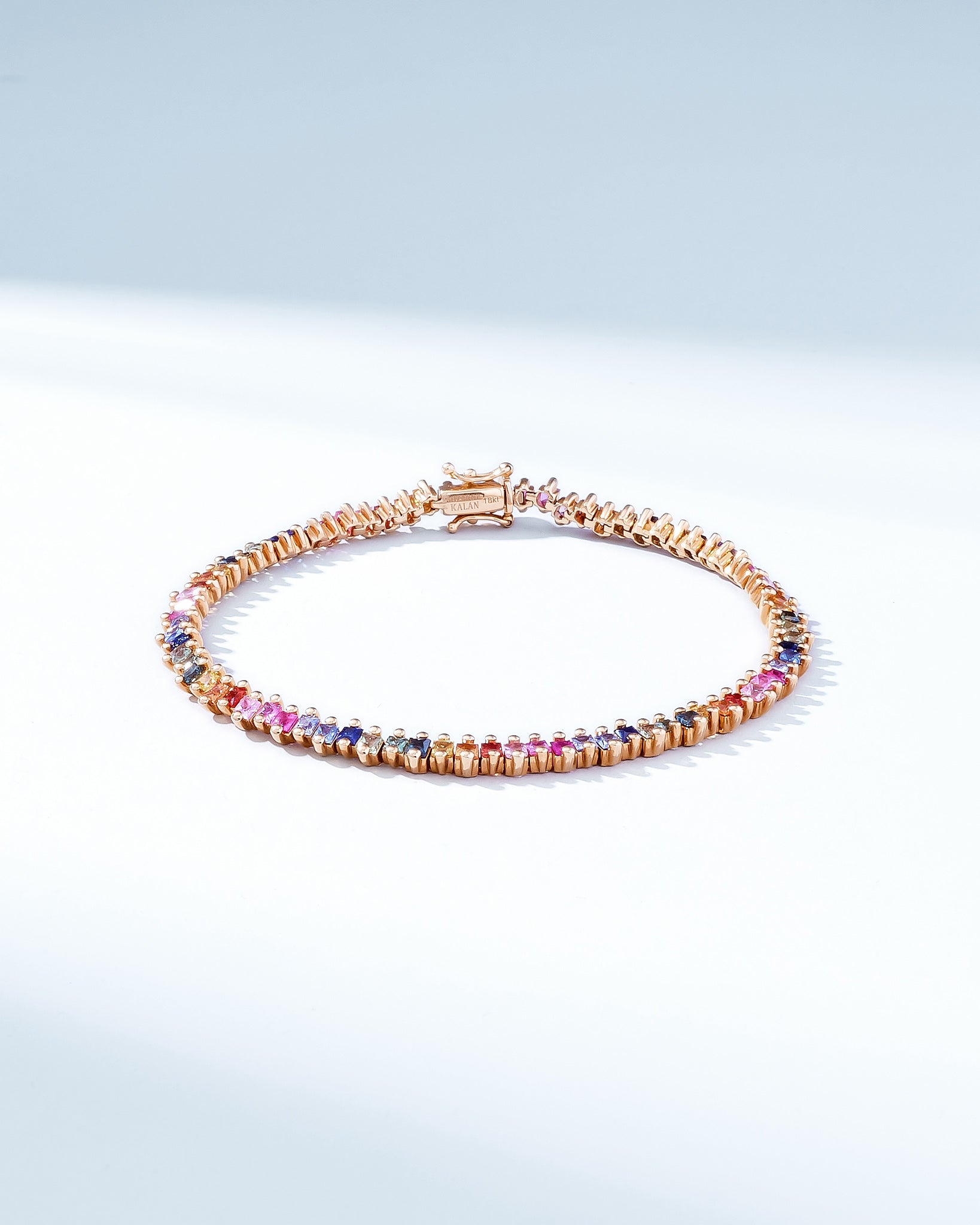 Suzanne Kalan Princess Midi Rainbow Sapphire Tennis Bracelet in 18k rose gold