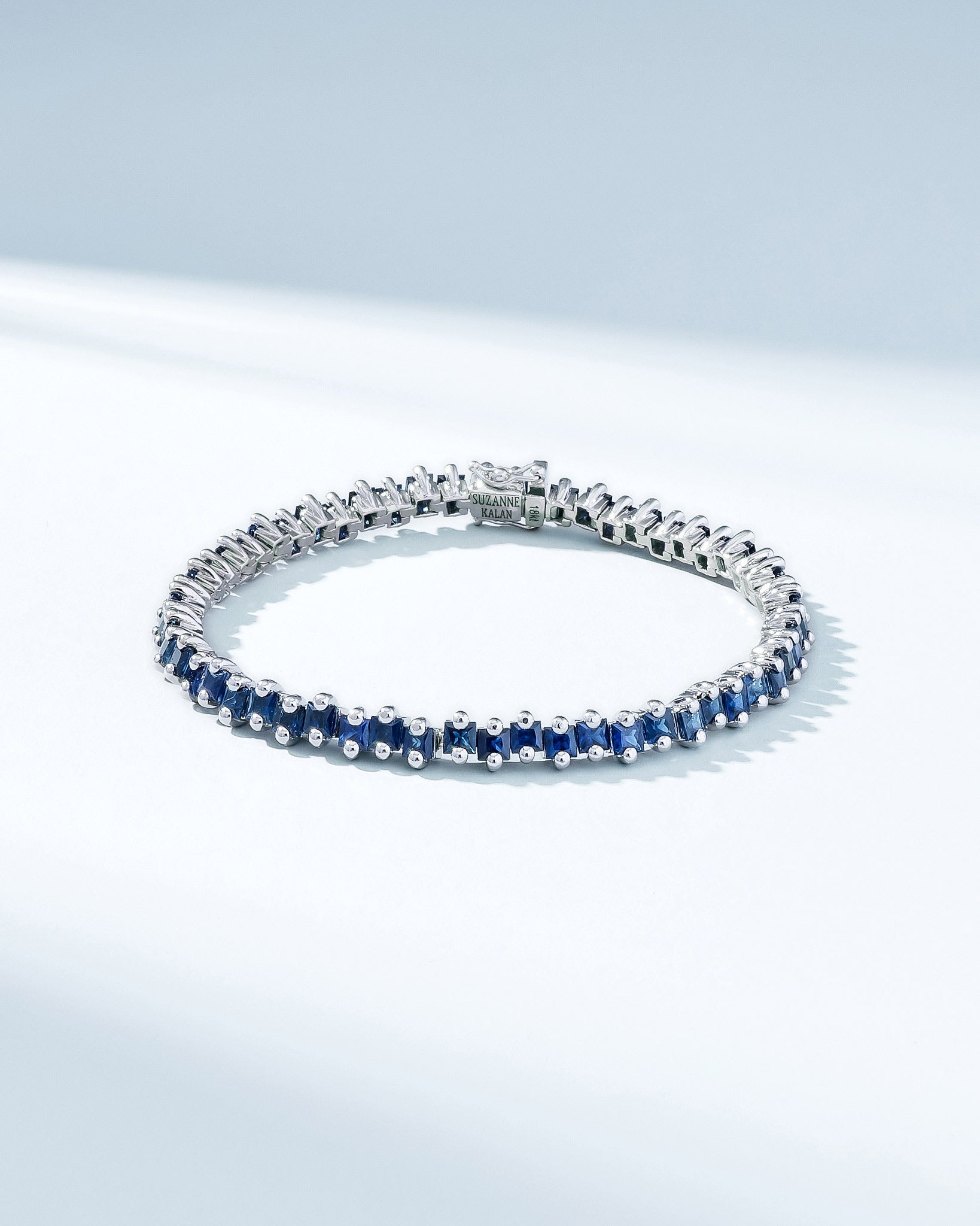 Suzanne Kalan Princess Milli Dark Blue Sapphire Tennis Bracelet in 18k white gold