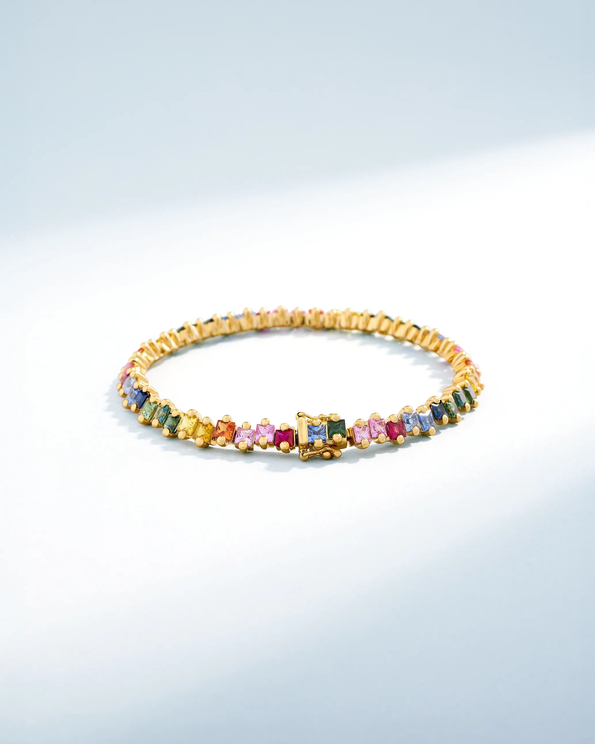 Suzanne Kalan Princess Milli Rainbow Sapphire Tennis Bracelet in 18k yellow gold