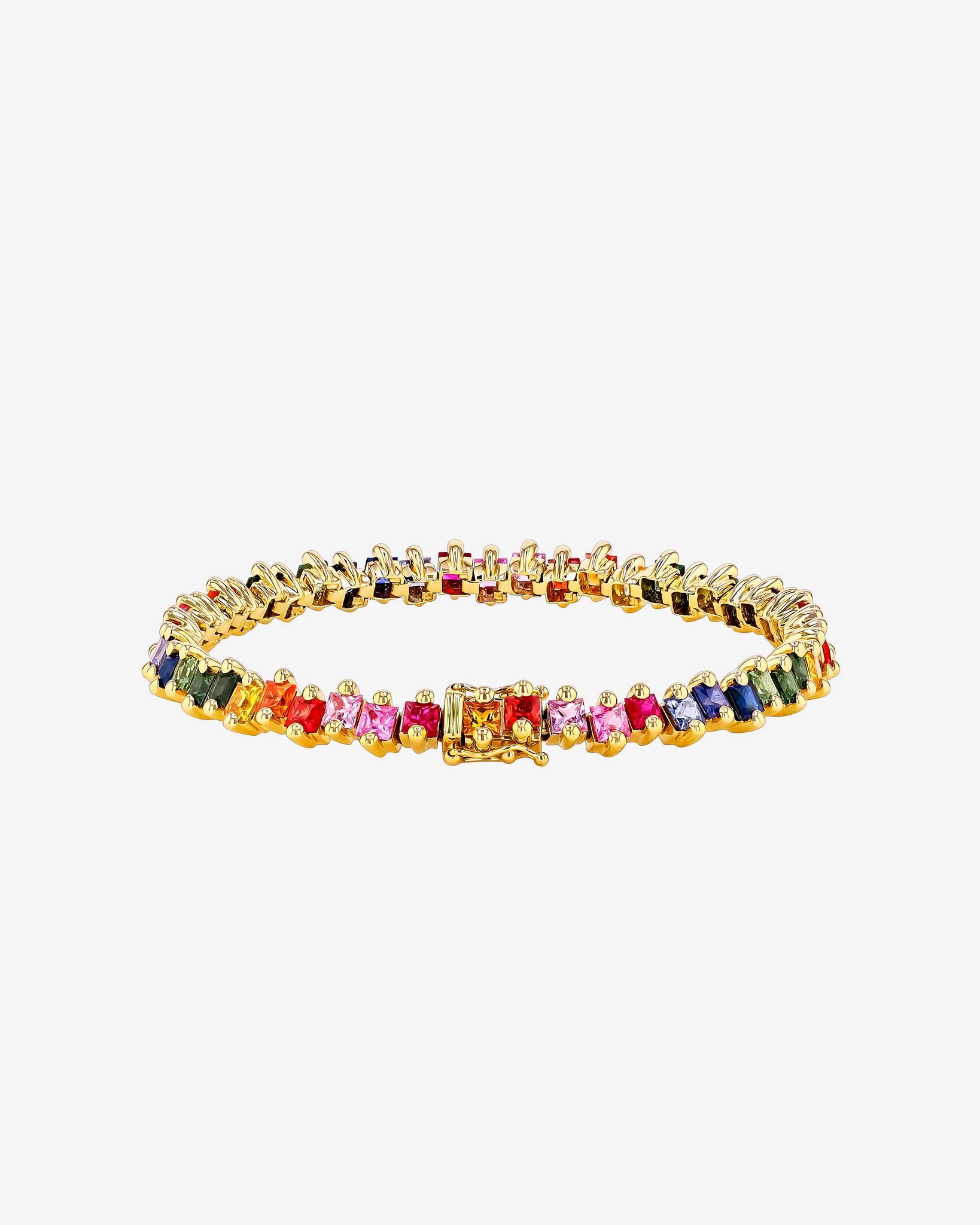 Suzanne Kalan Princess Milli Rainbow Sapphire Tennis Bracelet in 18k yellow gold
