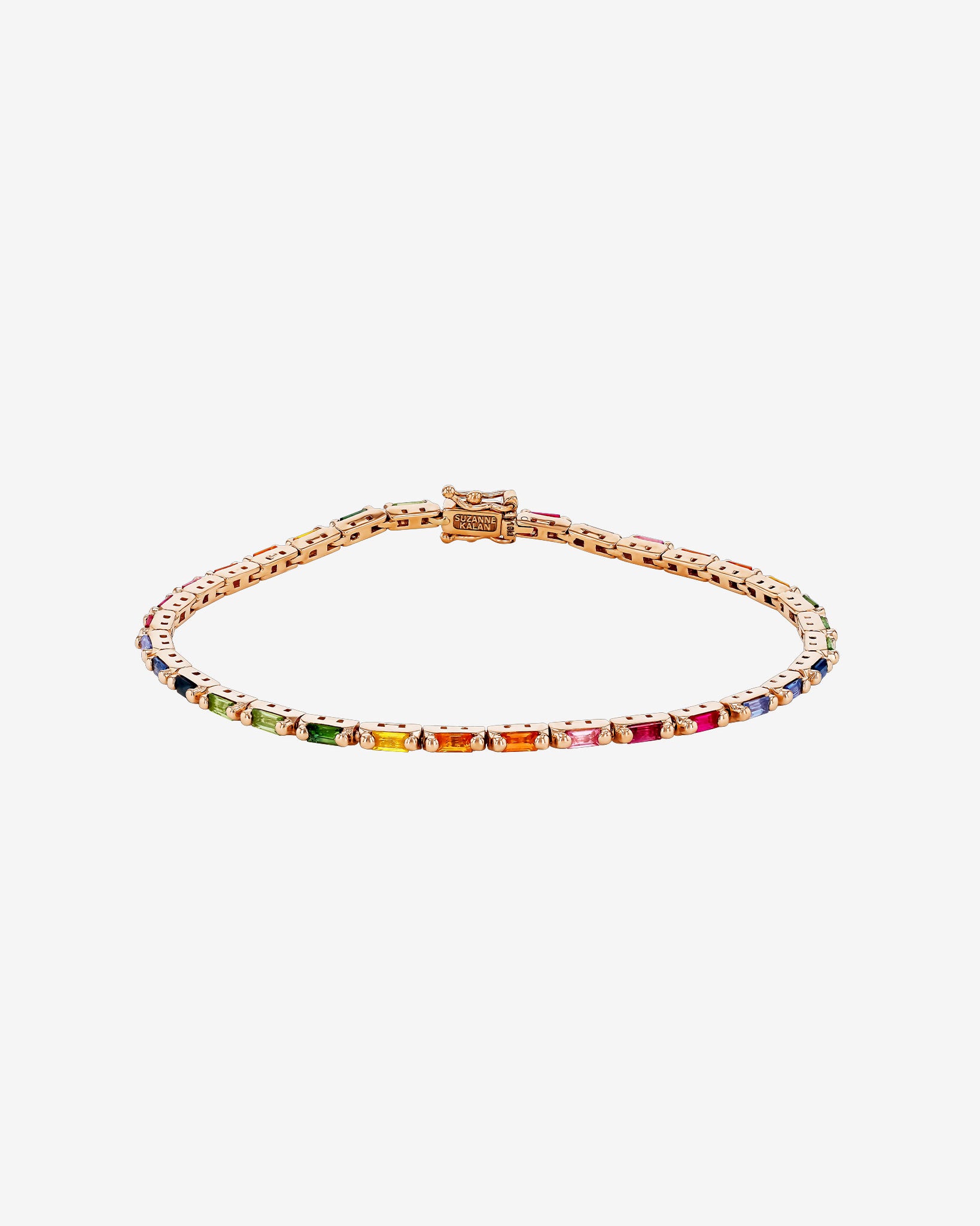 Suzanne Kalan Linear Rainbow Sapphire Tennis Bracelet in 18k rose gold