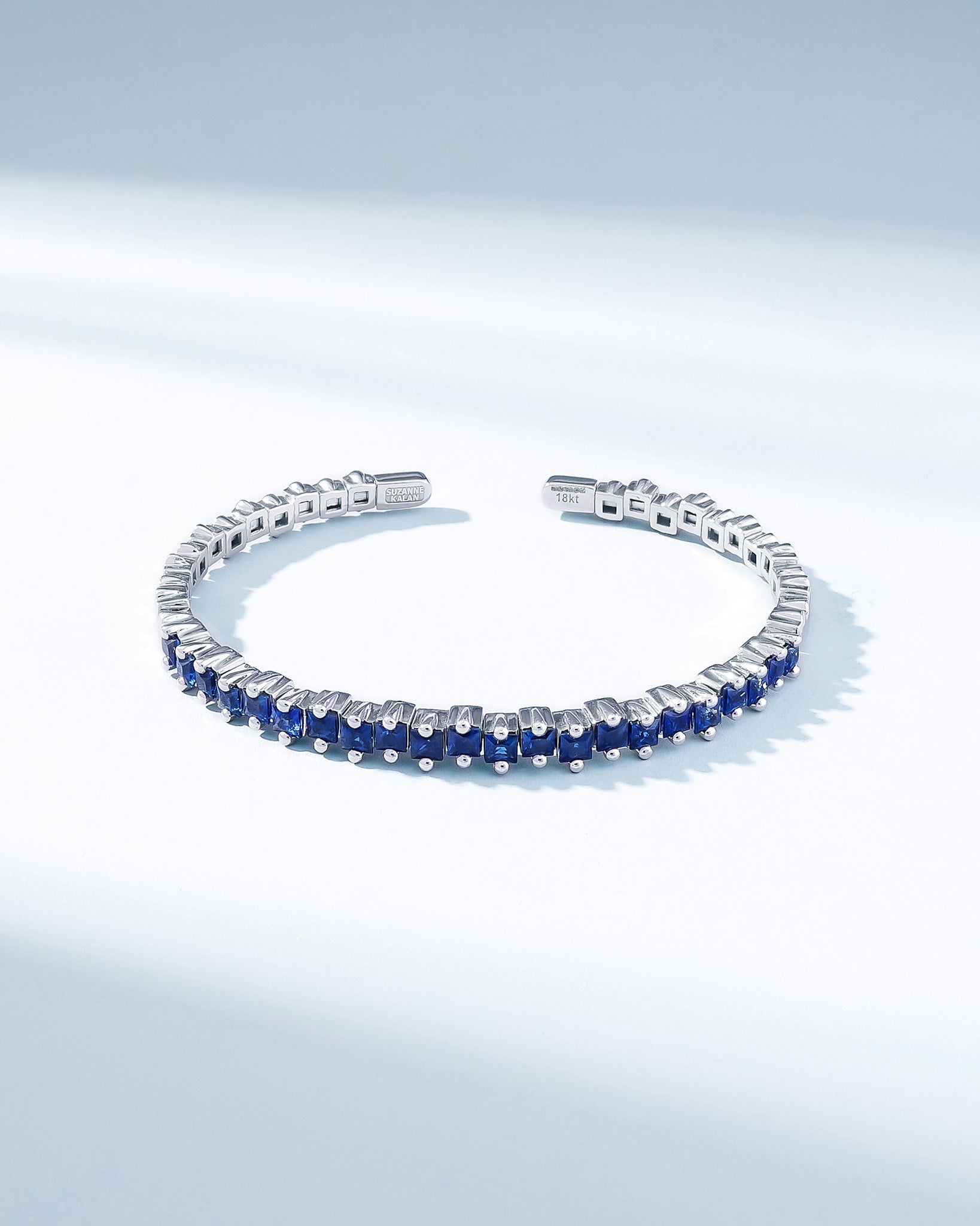 Suzanne Kalan Princess Staggered Dark Blue Sapphire Bangle in 18k white gold