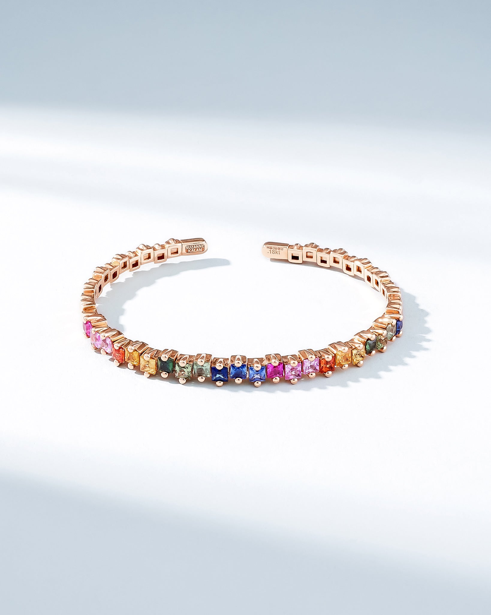 Suzanne Kalan Princess Staggered Rainbow Sapphire Bangle in 18k rose gold