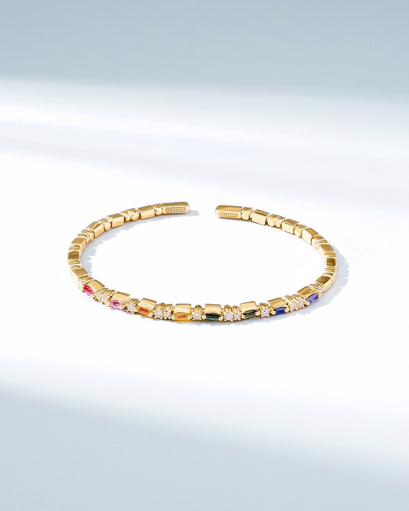 Suzanne Kalan Thin Mix Rainbow Sapphire Bangle in 18k yellow gold