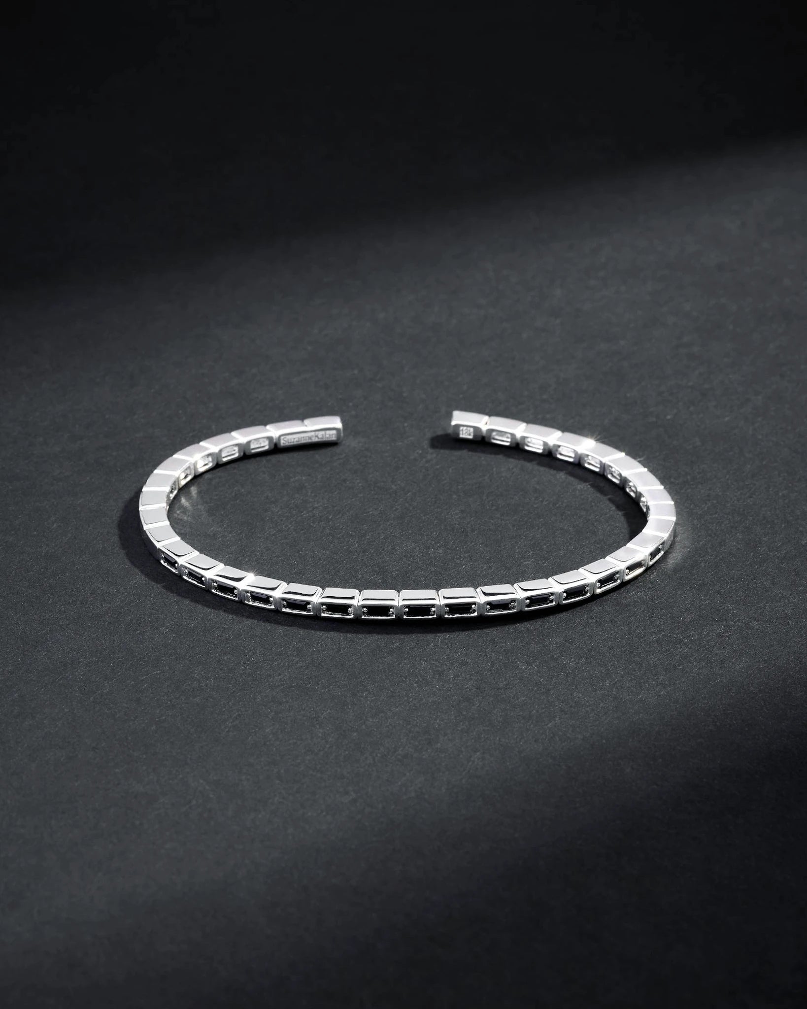 Suzanne Kalan Men's Inlay Small Horizontal Black Sapphire Bangle in 18k white gold