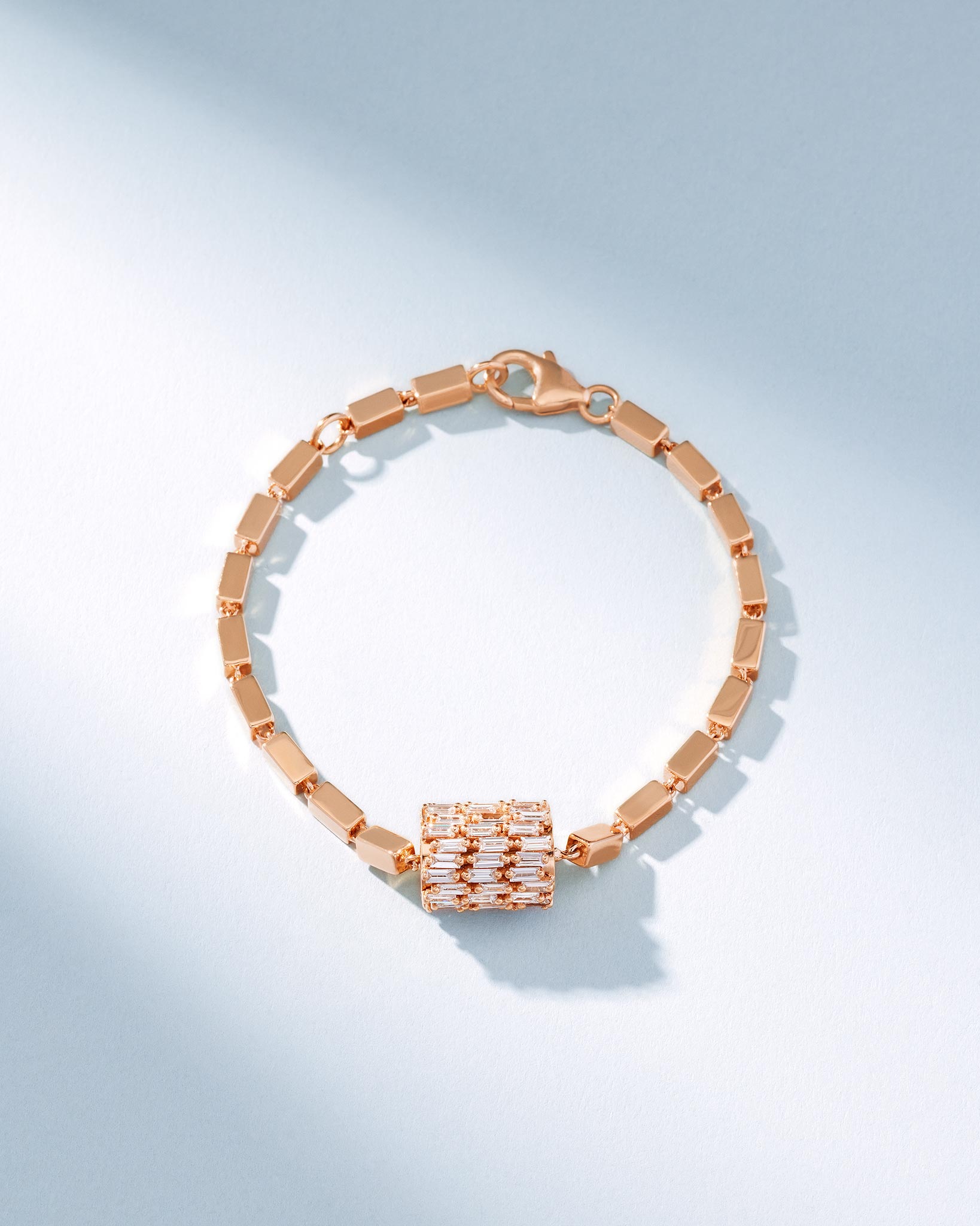Suzanne Kalan Infinite Triple Row Diamond Thick Block-Chain Bracelet in 18k rose gold