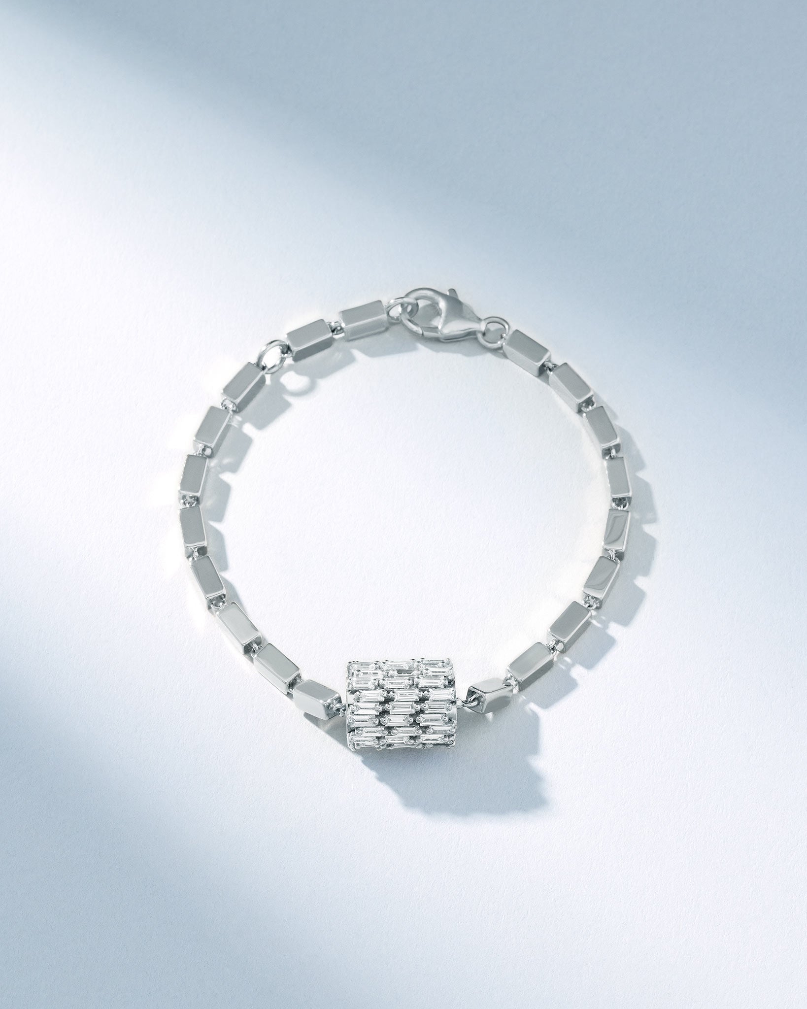 Suzanne Kalan Infinite Triple Row Diamond Thick Block-Chain Bracelet in 18k white gold
