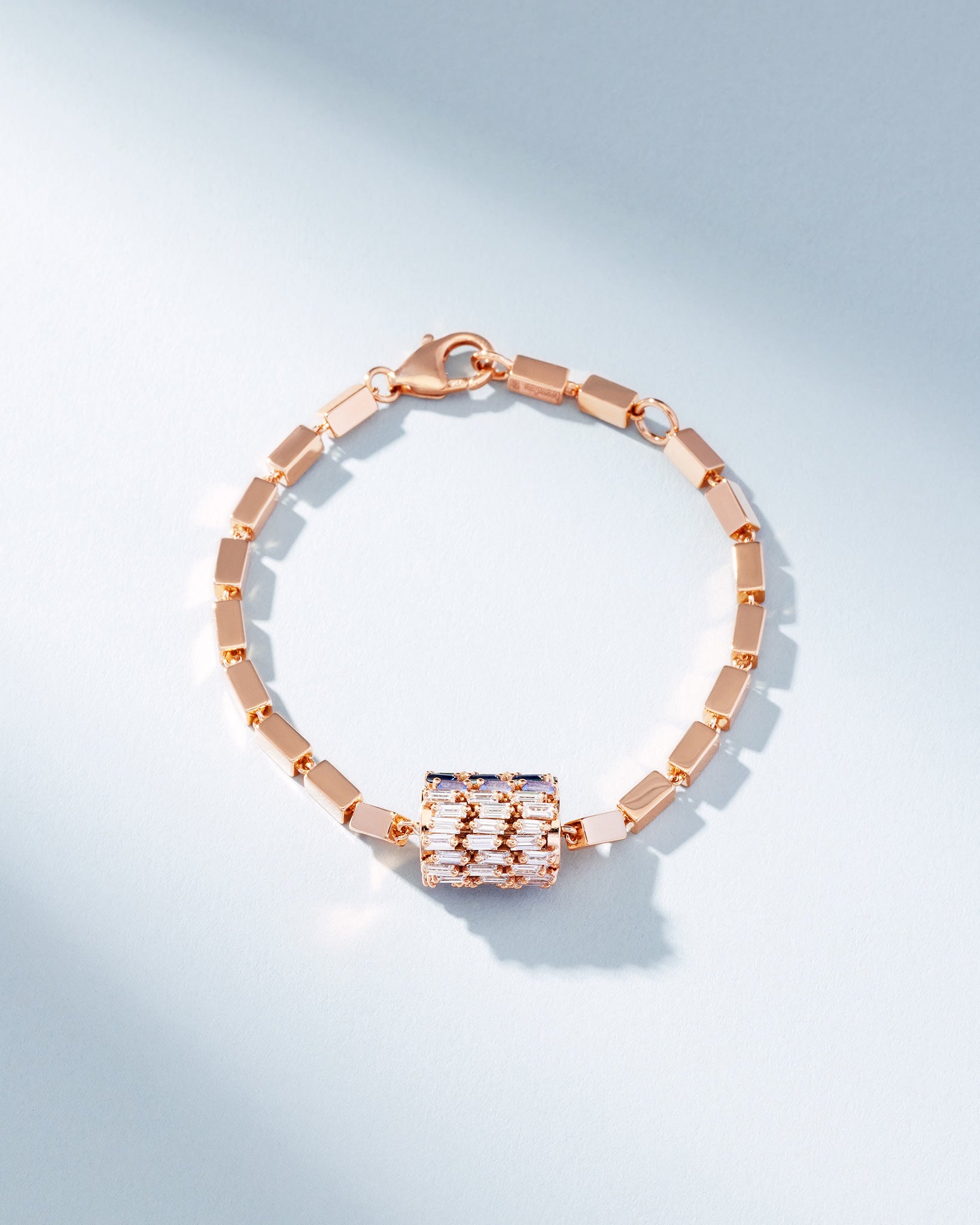 Suzanne Kalan Infinite Triple Row Rainbow Sapphire Thick Block-Chain Bracelet in 18k rose gold